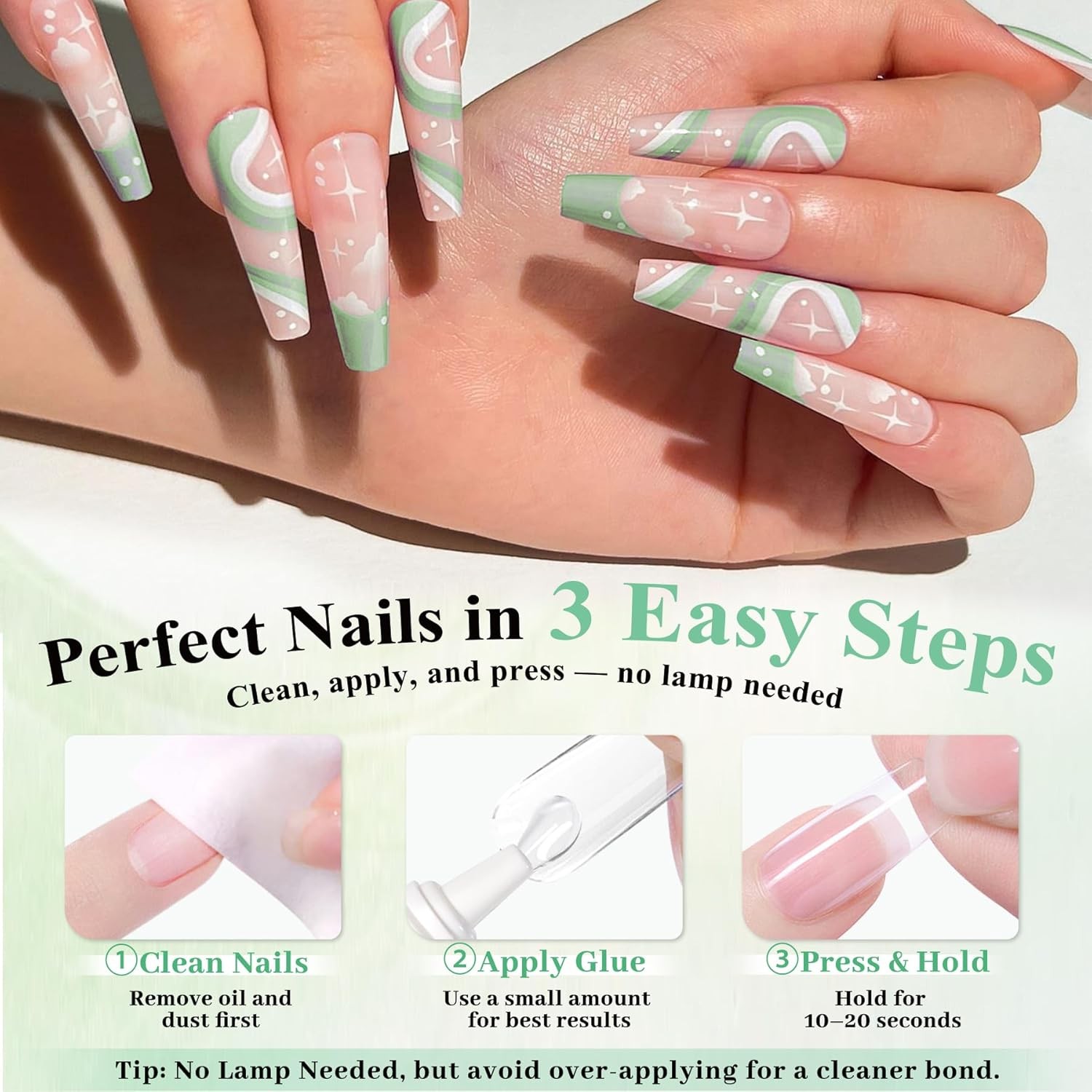 Nail Glue for Press Ons, 10s Fast-Drying No U V Light Needed – Upgrade Super Str