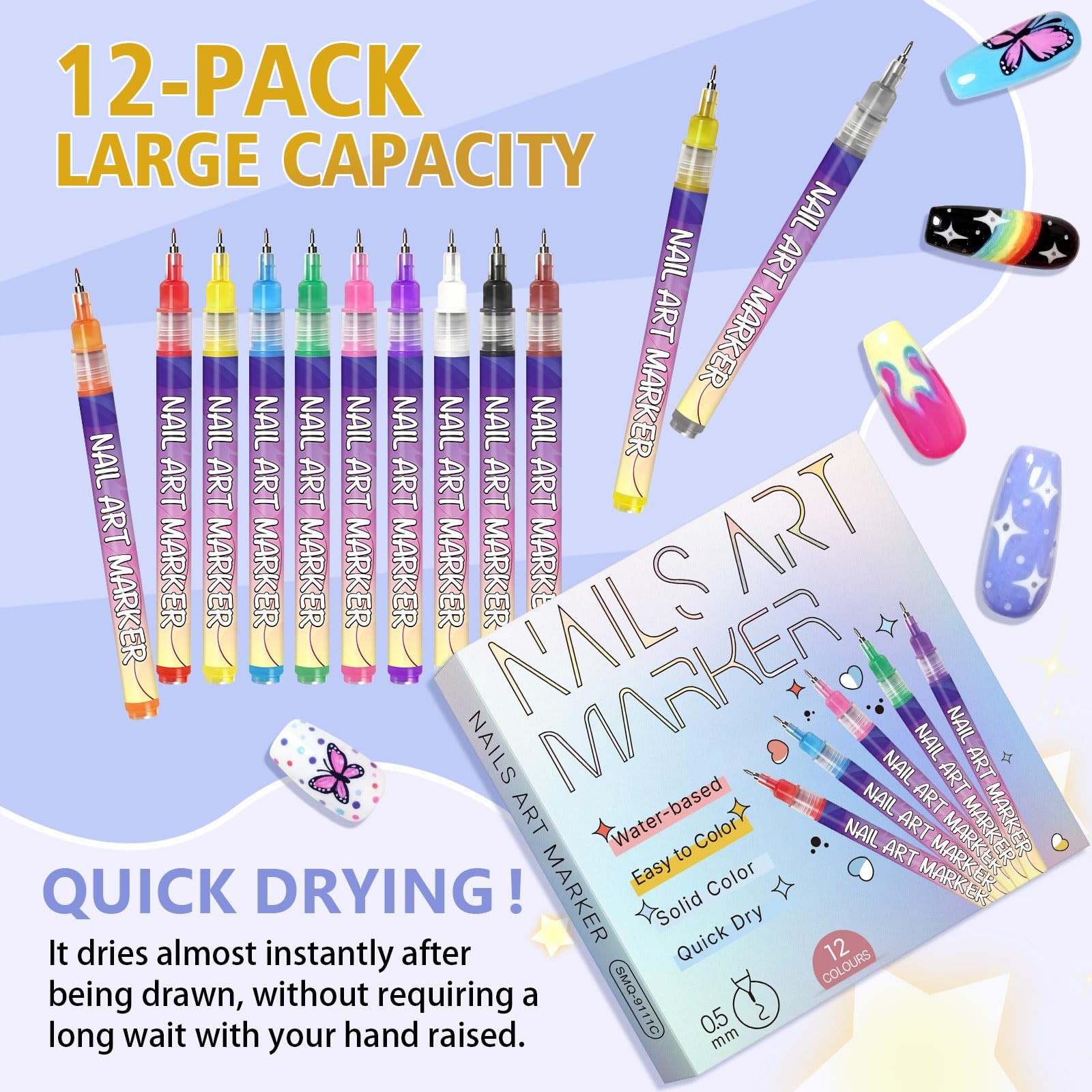 Hinourisha12pcs Nail Art Pens Sets, Nail Art Marker, 0.5mm Fine Tip Easiest C…