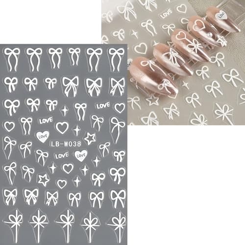 12 Sheets Bow Nail Stickers for Nail Art White Red Pink Bow Pink Red White Bow