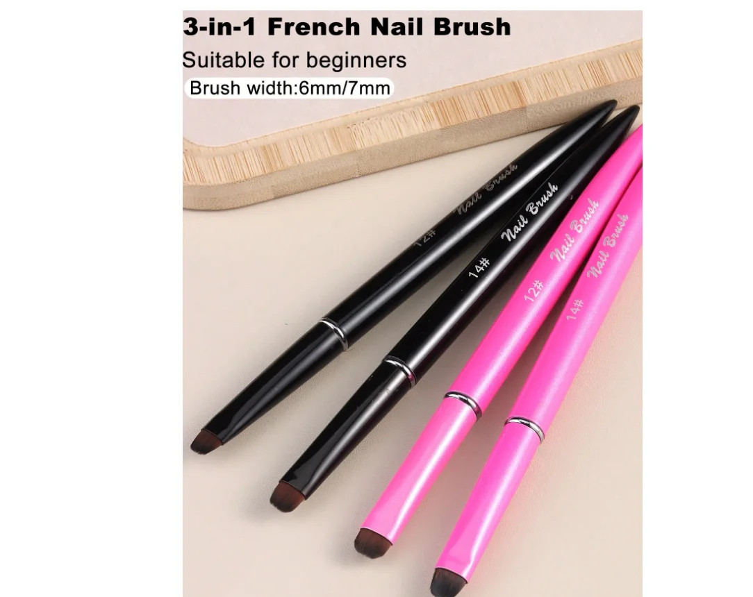 2Pcs French Manicure Brush Set, 3-In-1 Nail Brush for Gel and Acrylic Nails – Ny