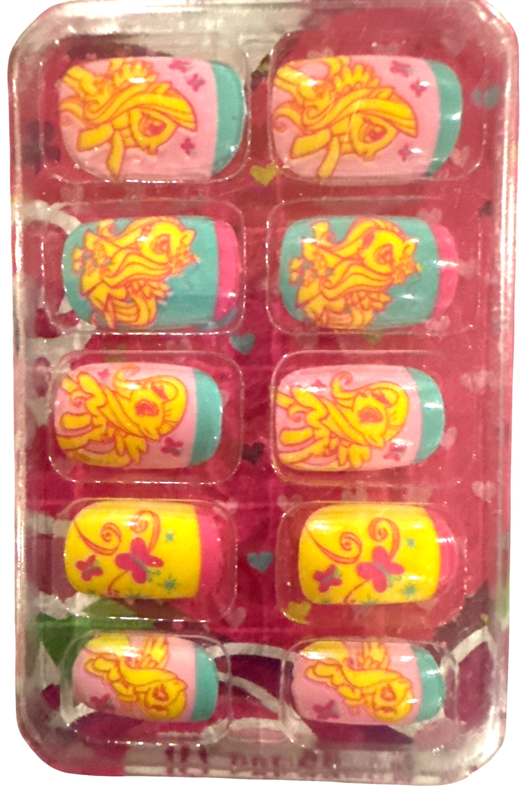 MY LITTLE PONY 10 Press-On Nails UNICORN+BUTTERFLIES Yellow+Pink+Blue GIRLS 3+