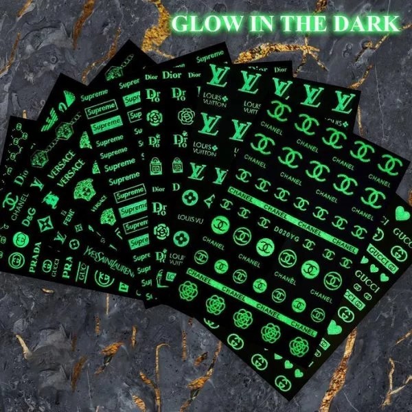 NWT NAIL ART DESIGN SELF-SEAL STICKERS SOLID WHITE GLOW-IN-THE-DARK N°10!