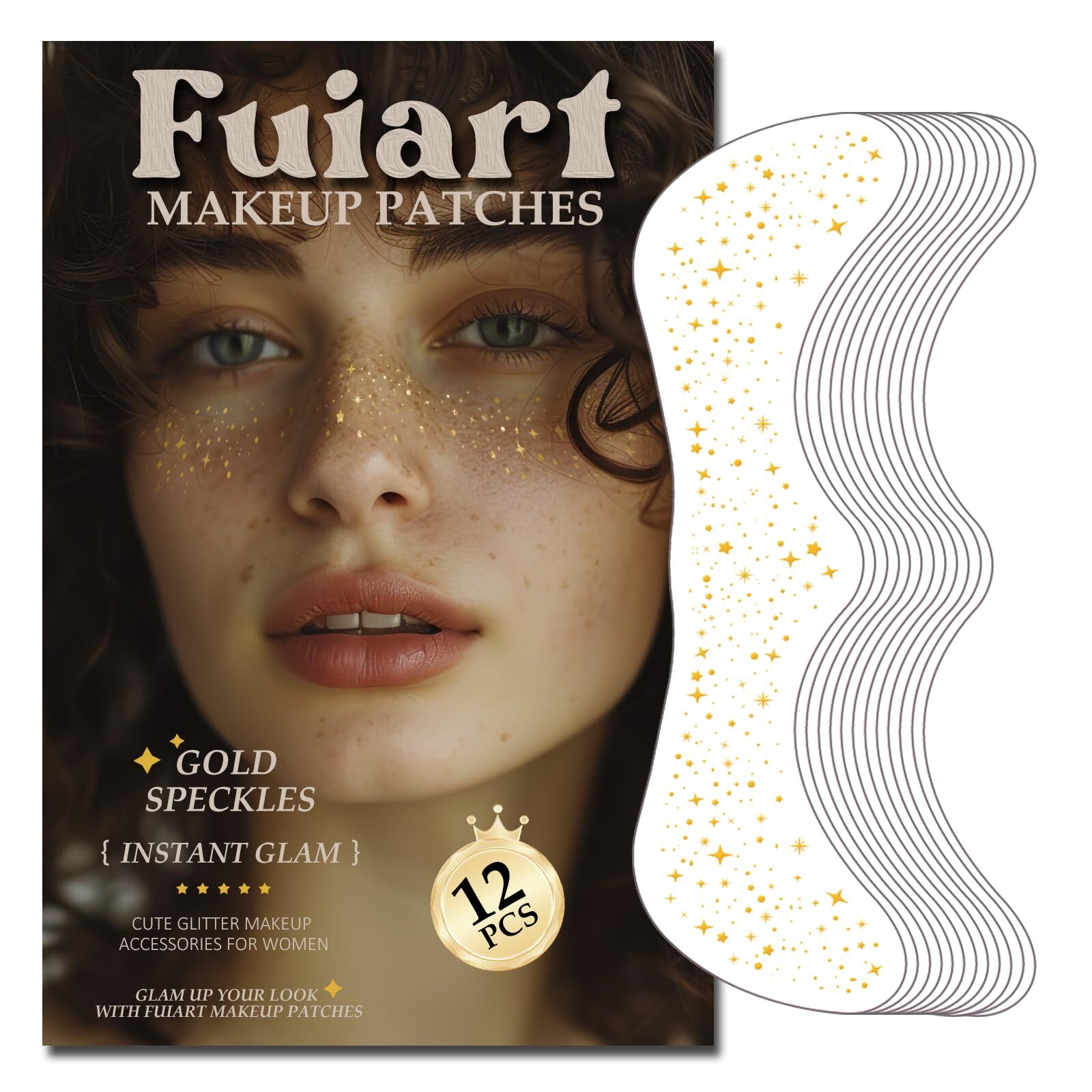 Makeup Patches – Gold – 12 Count Face Glitter Makeup Speckles – Glitter Freckles