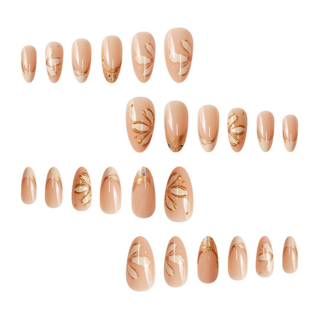 Elegant 3D French Floral Press On Nails 24pcs Shiny Ins Style