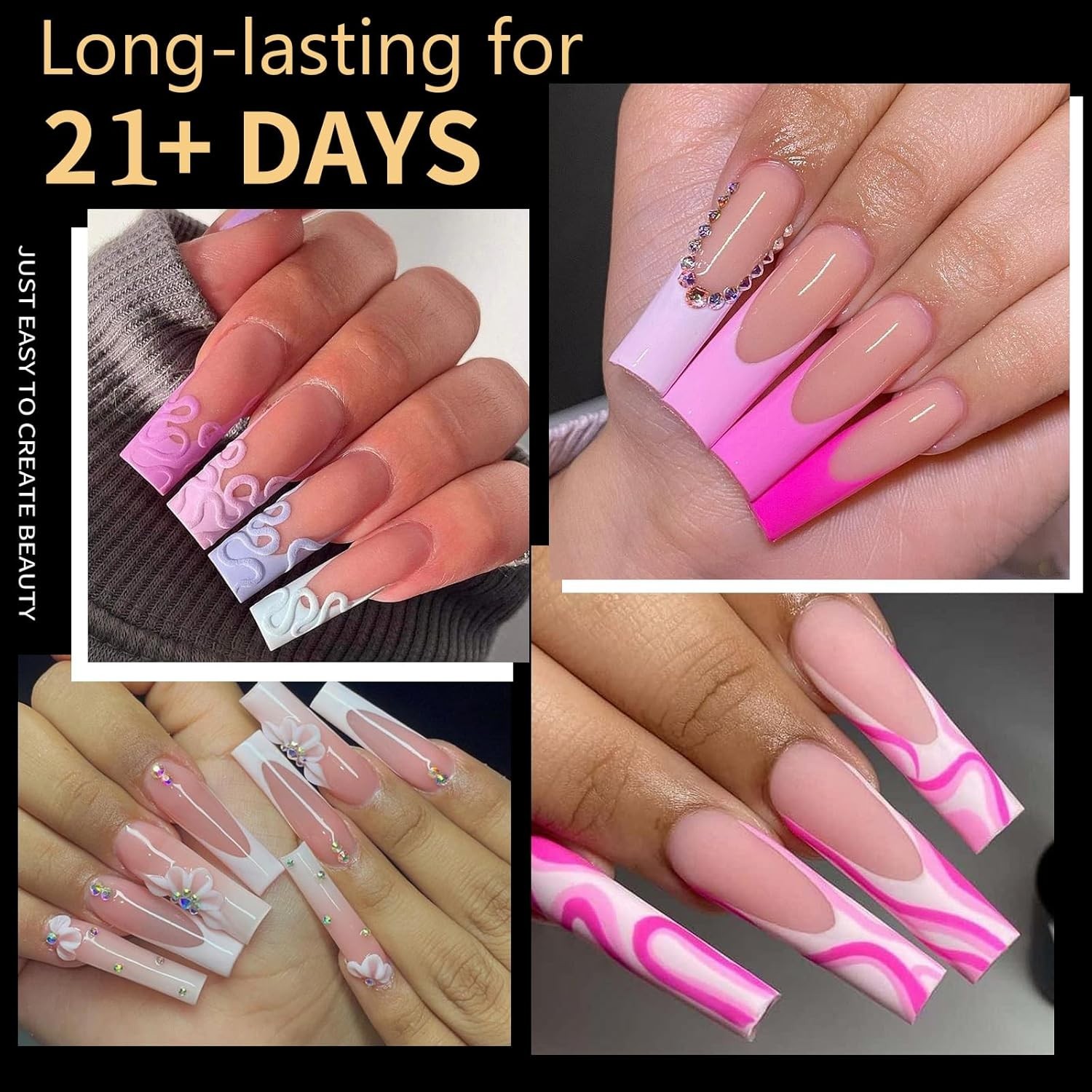 250 Pack XXLong Square Soft Gel Nail Tips – Glossy Finish for Perfect Nails
