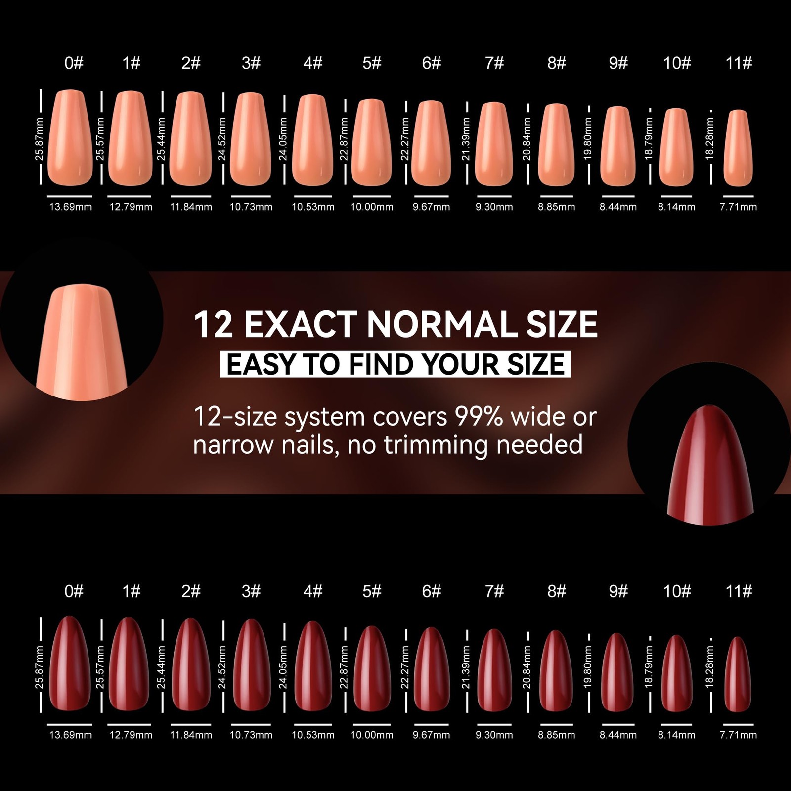 576Pcs Press on Nails Kit, Short Almond & Coffin Shapes, 24 Pack Glossy Fake