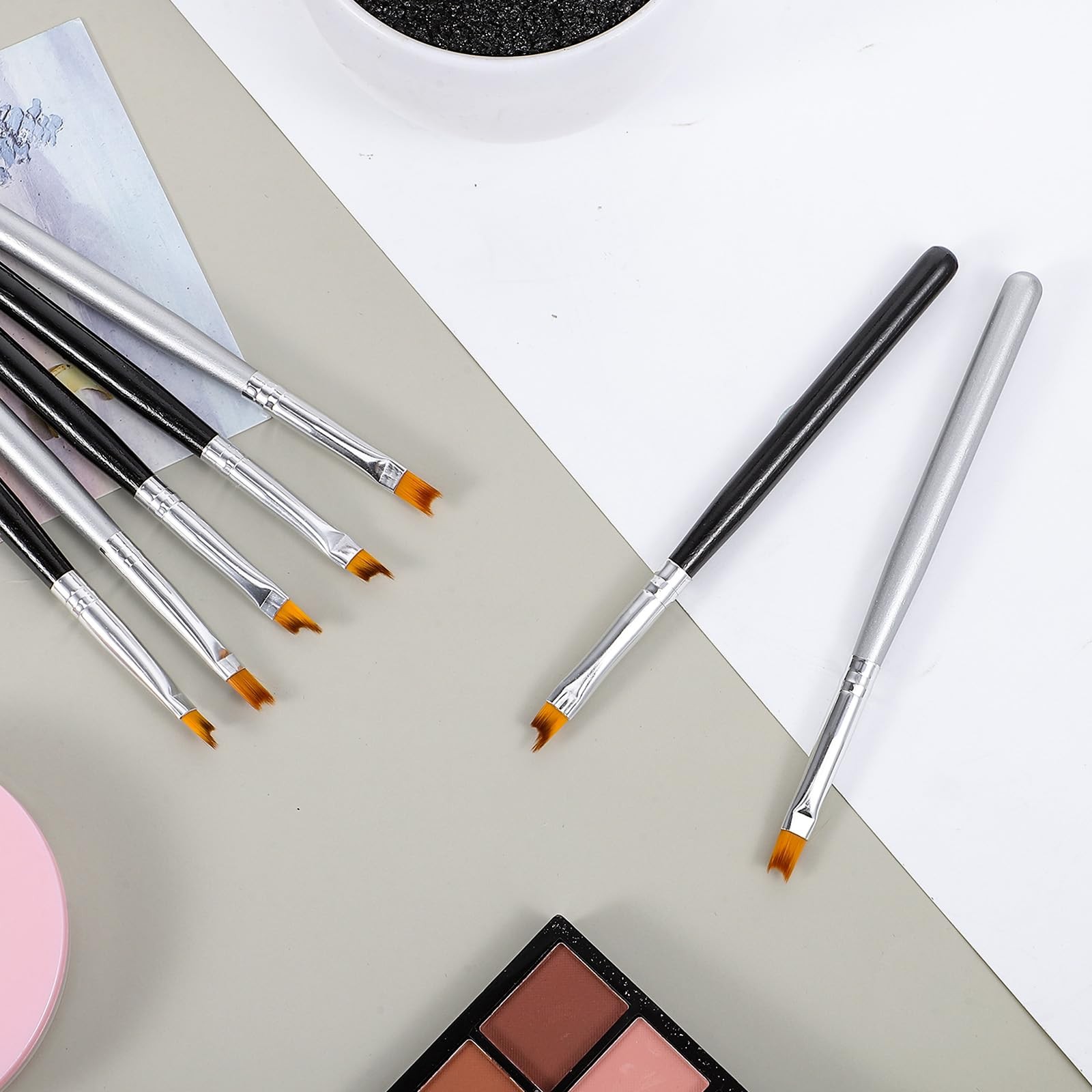 8 Pcs French Tip Nail Brush, Oblique Head French Manicure Brush Moon Shape Na…