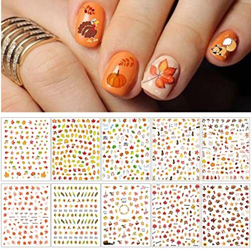 3D Thanksgiving Nail Decals Stickers, Self Thanksgiving Day, 10 Sheets