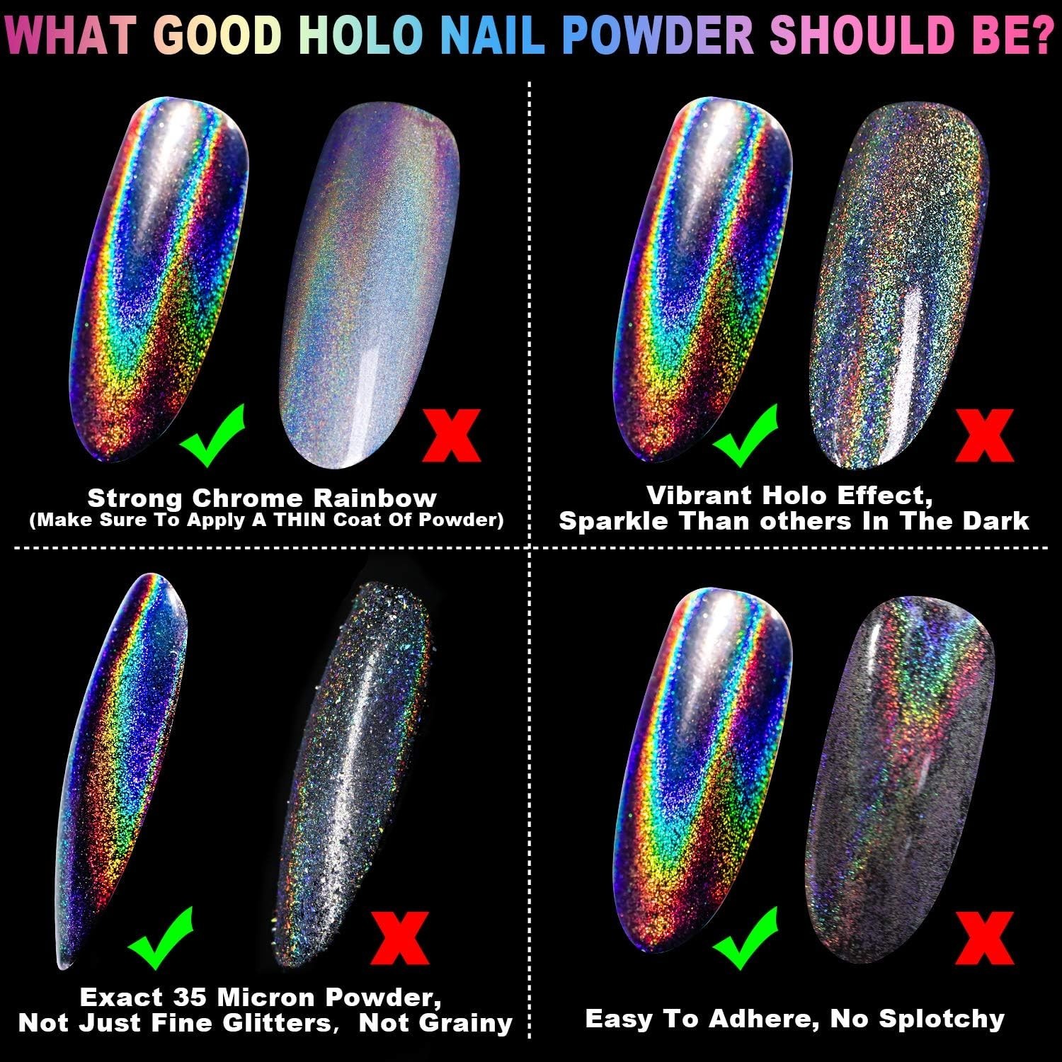 Holographic Unicorn Chrome Nail Powder Rainbow Nail Chrome Powder | Mirror La…