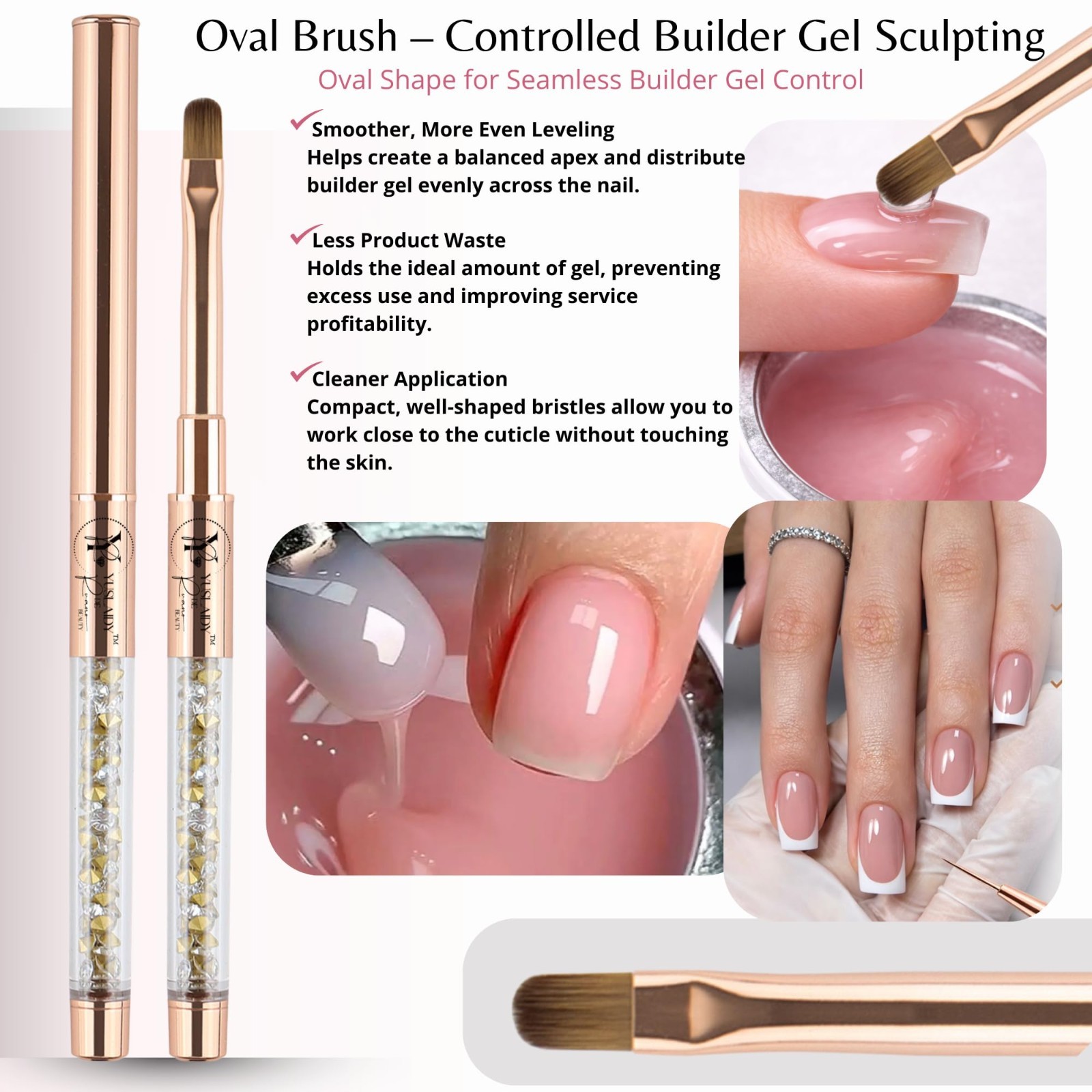 Double Ended Nail Builder Gel Brush Set, French Tip & Cleaning Brushes for Nails
