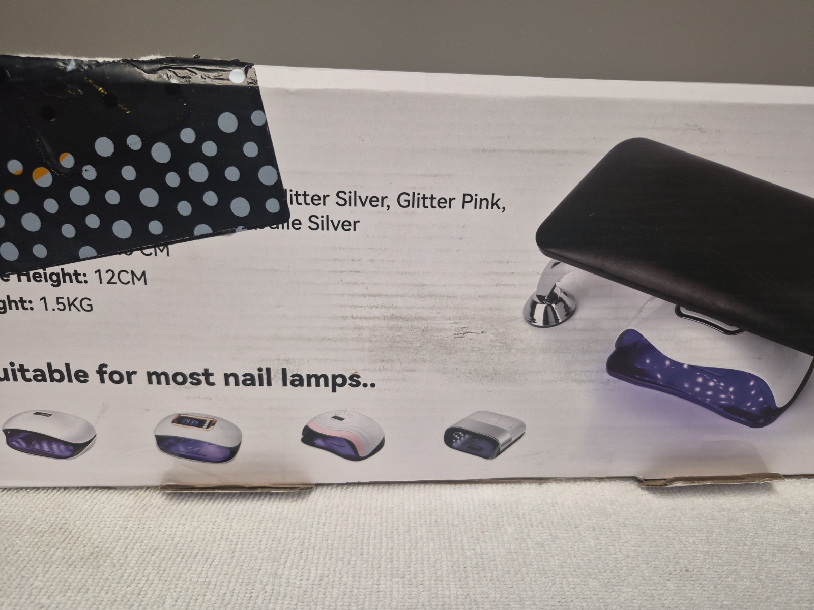 Upgraded Non-Slip Rubber Base Manicure Hand Rest 100% Leather Silver Glitter