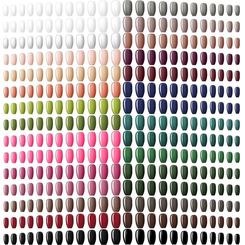 720 Pieces 30 Sets Medium Square Press on Nails Glossy Fake Nails Solid Color…