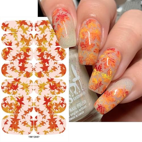 5 Sheets Fall Nail Stickers 3D Maple Leaf Full Nail Maple Leaf Nail Stickers-3