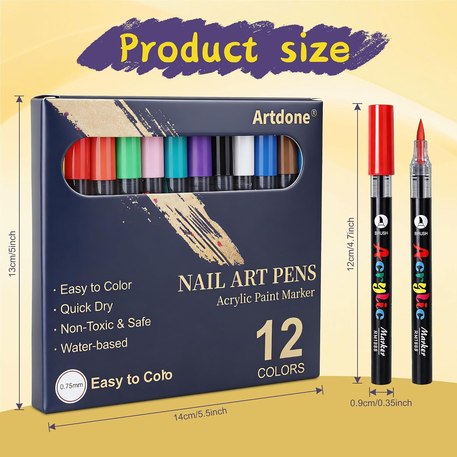 12 Colors Nail Art Pens Set, 3D Quick-Drying Acrylic Paint Markers Nail Point Gr