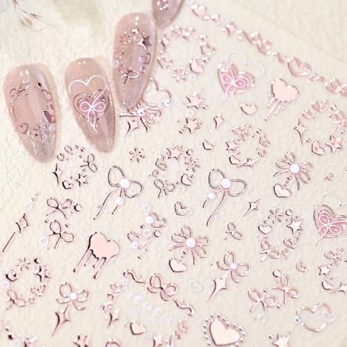 Valentine’s 5D Embossed Nail Art Stickers – Romantic Rose Gold & Pink Nail