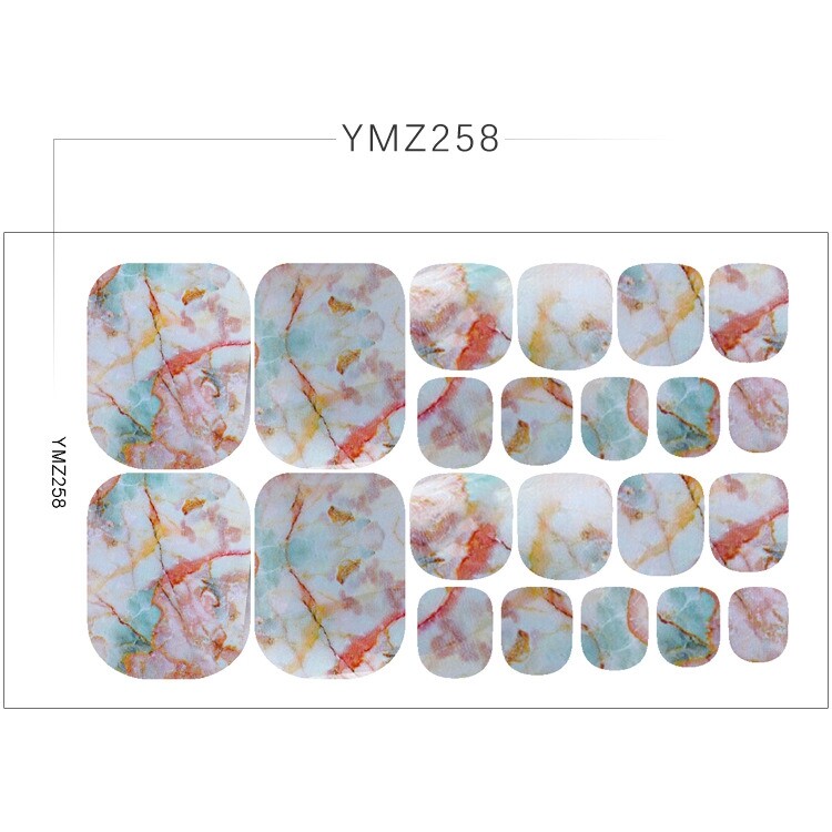22pcs Toe Nail Peacock Feather Marble Texture Galaxy Nail Wraps Stickers