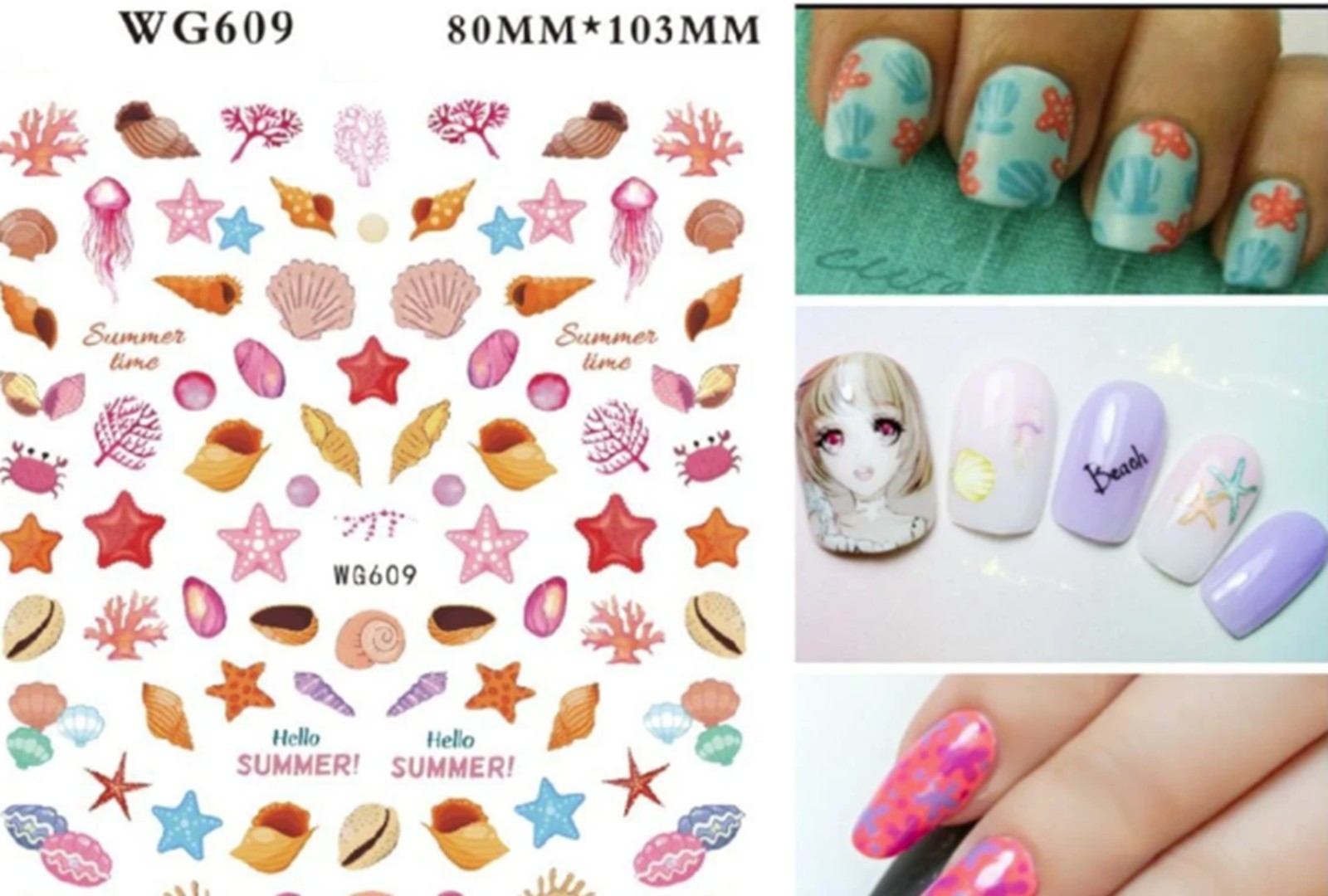 Summer Ocean Nail Stickers | Ocean Marin Life Nail Art Decals | Seashell Sea
