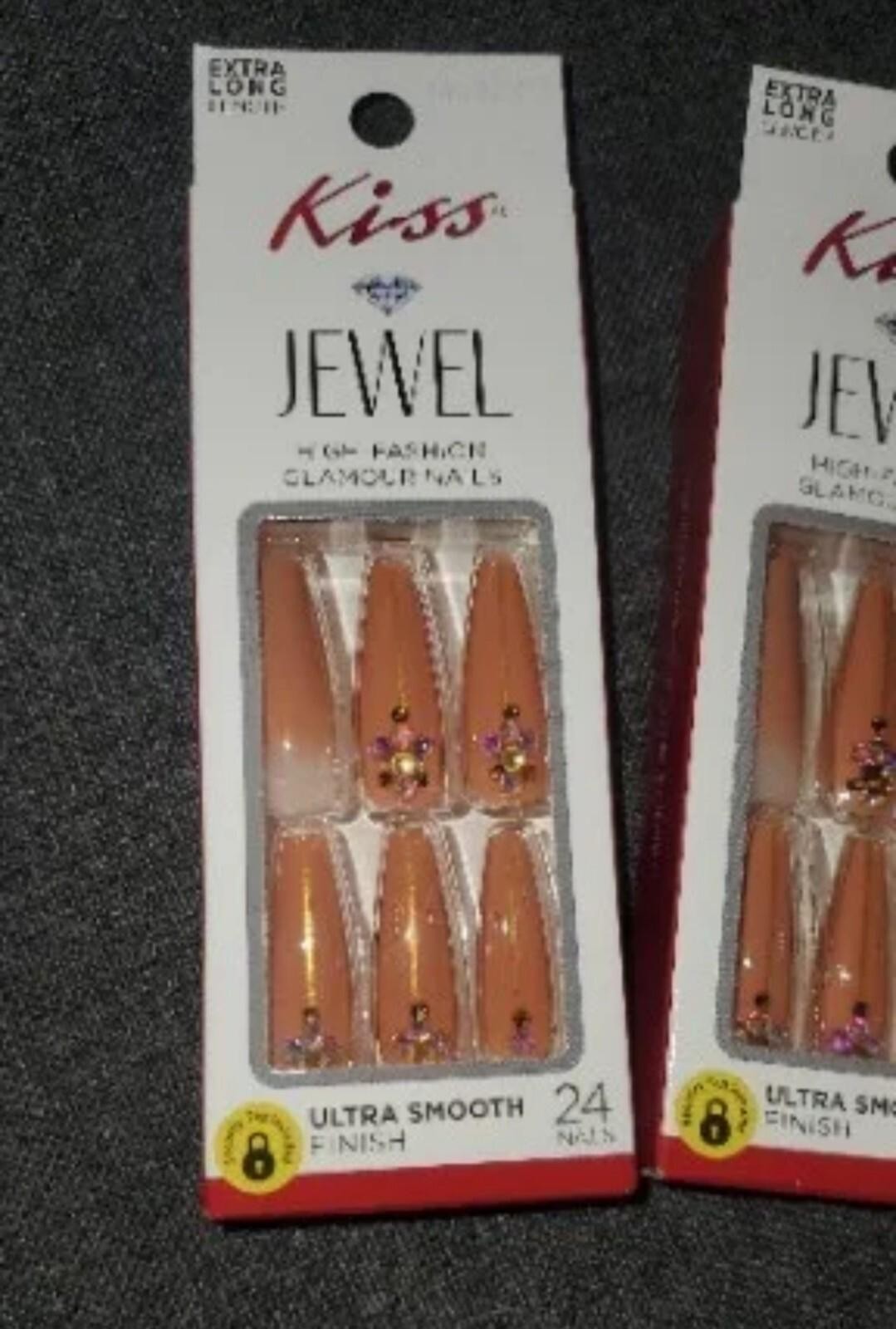Kiss Jewel Glamour Nails X 2 Pks. 24ea. Extra Long Coffin Gingerbread DKJNS07