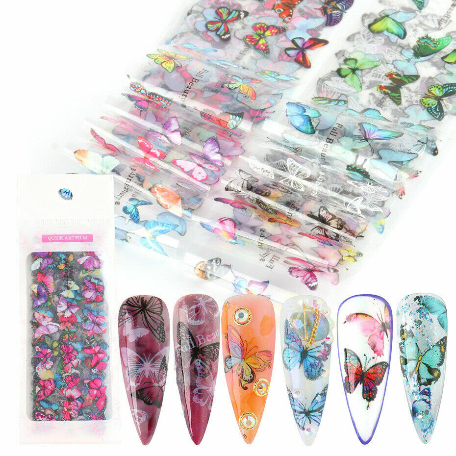 10Pcs Colorful Beautiful Butterfly Nail Art Transfer Foil Sticker Manicure XF102