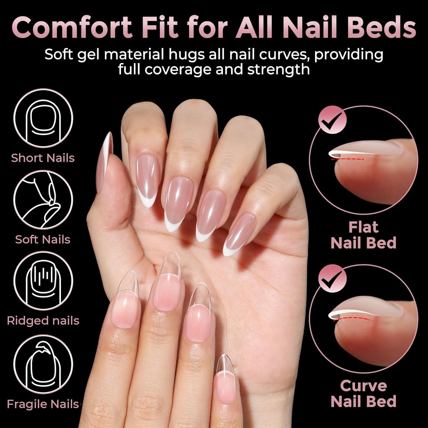 Luckyfairy Medium Almond Nail Tips, 240pcs 240 Piece Assortment, Transparent