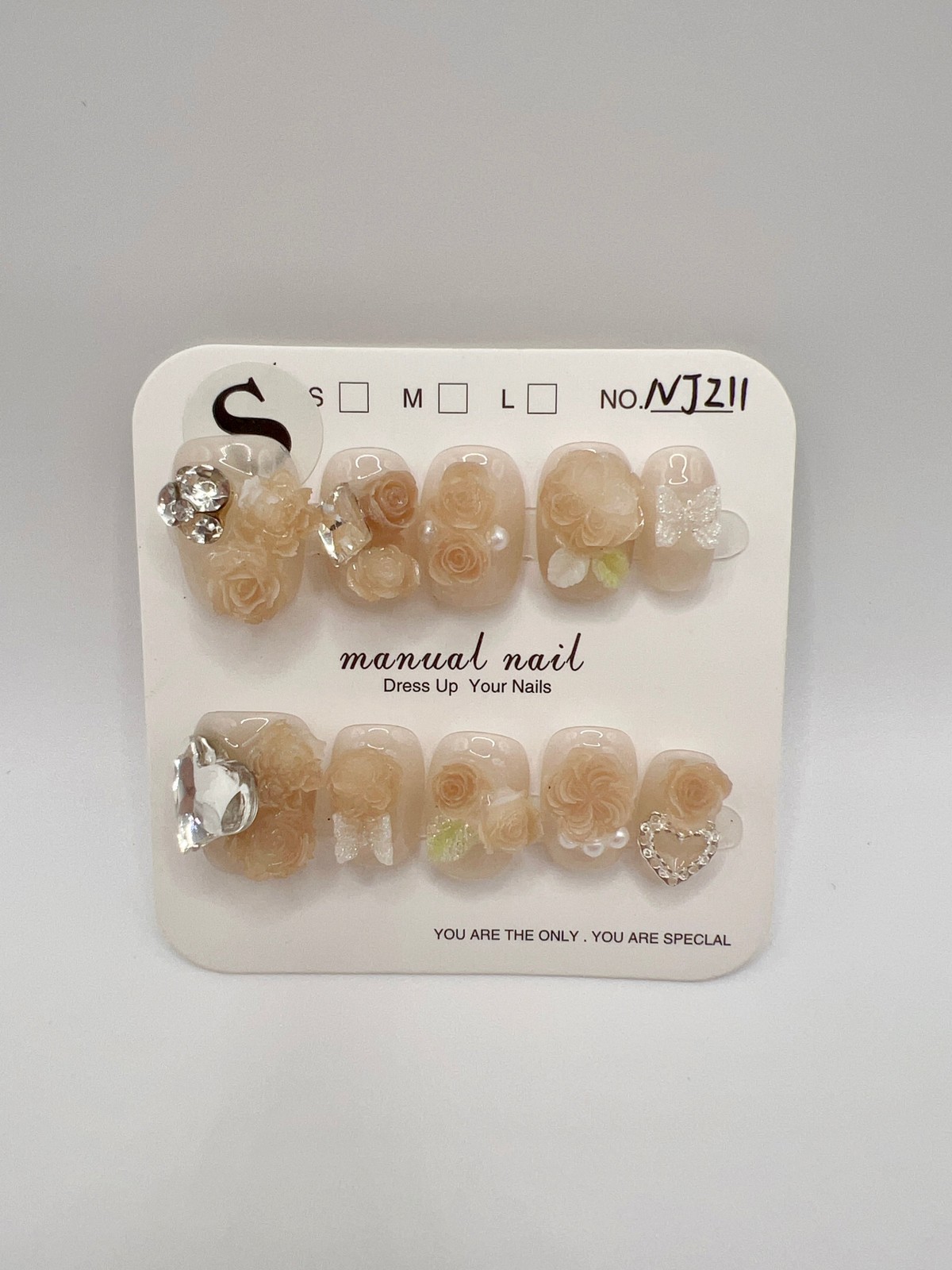 Floral Charm Press On Nails: Short Square, 2D Flower (Small)