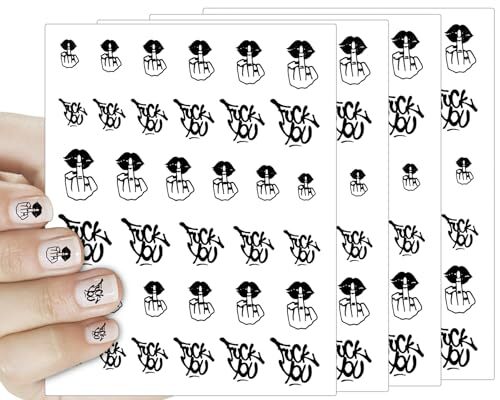 Middle Finger Nail Art Stickers 4 Sheets of Self-Adhesive Nail Decals 2