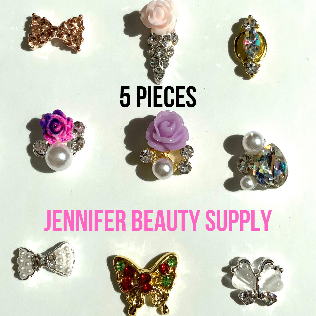 5 PC NAIL ART CHARMS 3D NAIL RHINESTONES DECORATION JEWELRY DIY BLING | YOU PICK