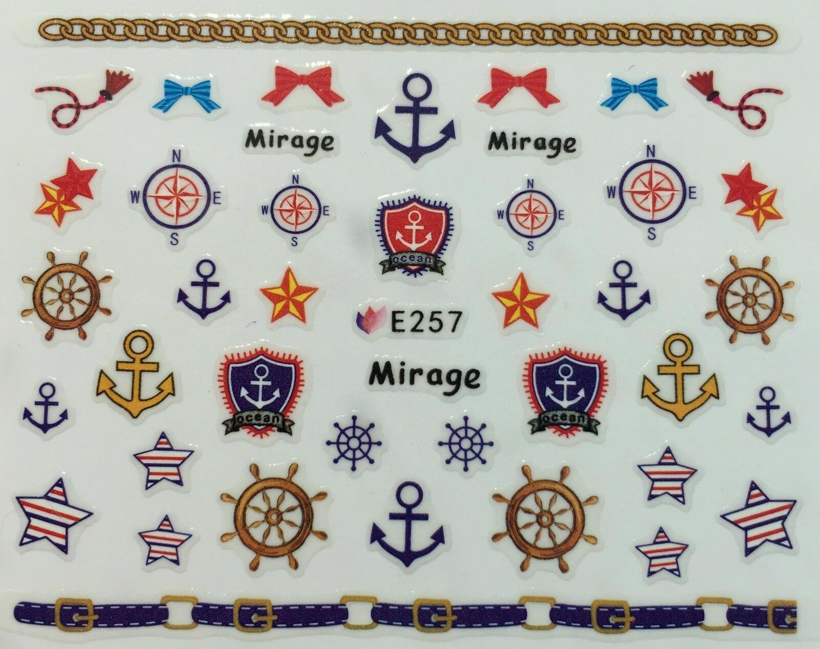 Nail Art 3D Decal Stickers Fourth of July Anchors Red White Blue E257
