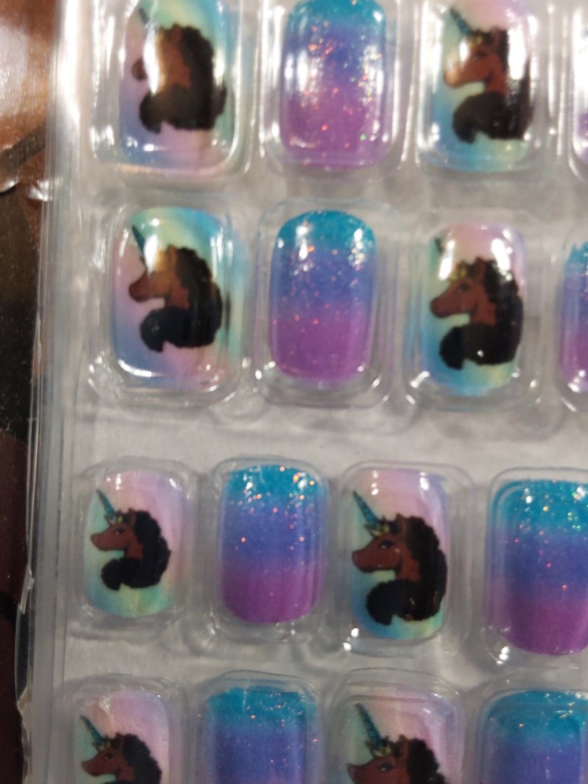 Afro Glitter Unicorn Multicolor Easy to Apply Press On Fake Nails Set 20 Pack