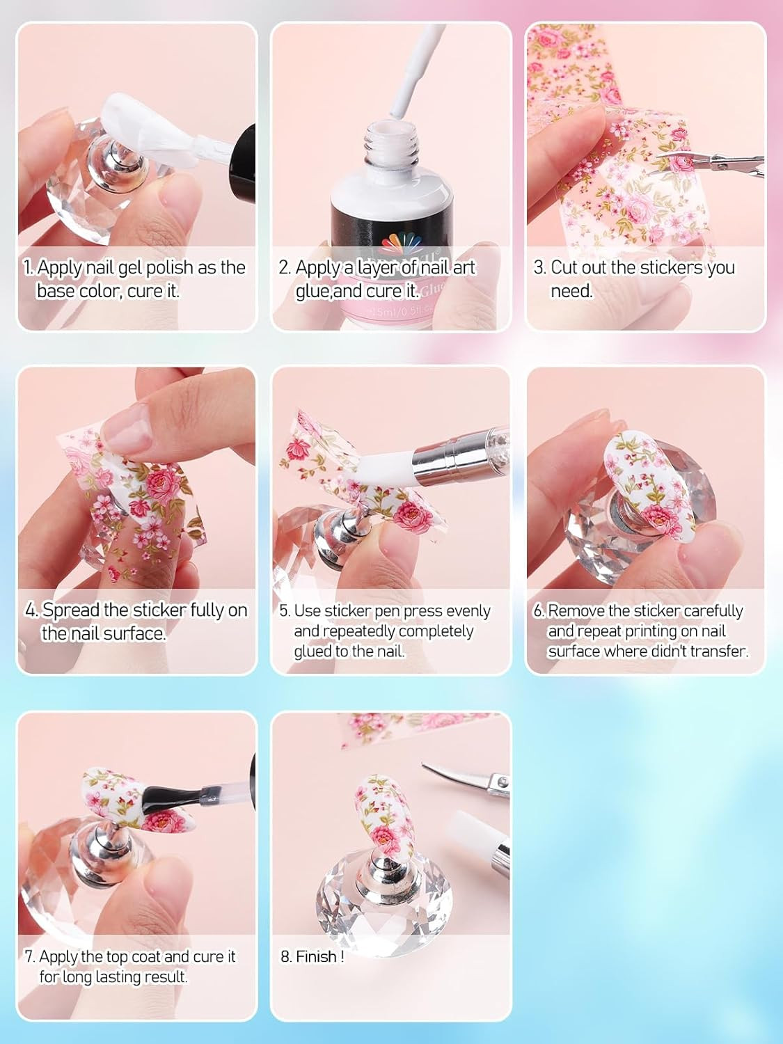 EBANKU 80 Pcs Nail Art Foil with 30ML Nail Foil Glue Gel, Starry Sky Flower Foil