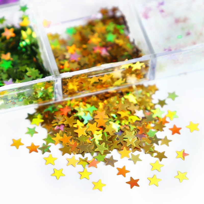 12 Grids Laser Five-Pointed Star Nail Art Glitter Sequins Flakes for DIY Nails