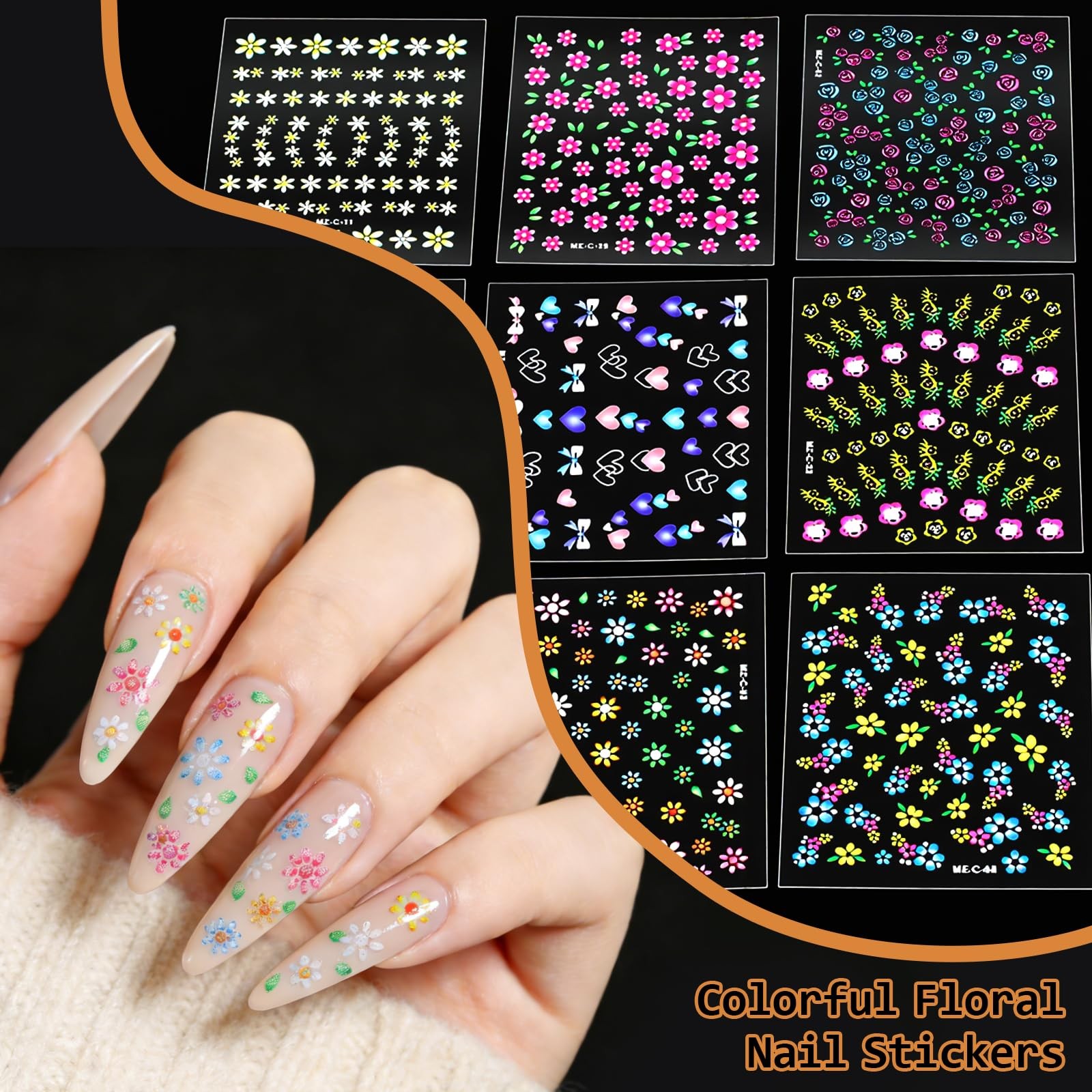 90 Sheets Nail Stickers for Nail Art DIY, 3D Nail Art Stickers Decals, Self