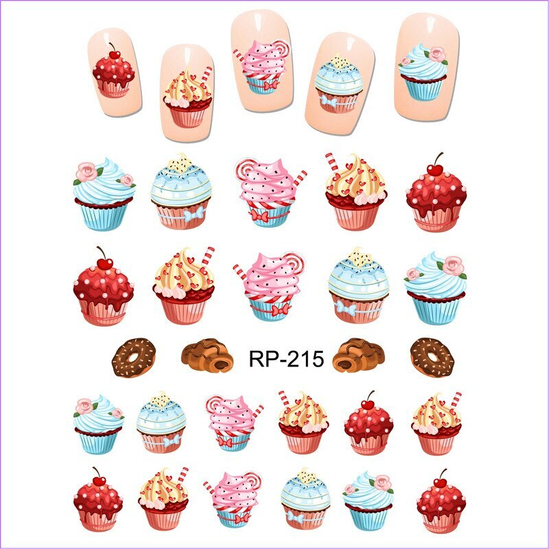 Nail art water transfer stickers decal cake with cherry candy heart donuts RP215