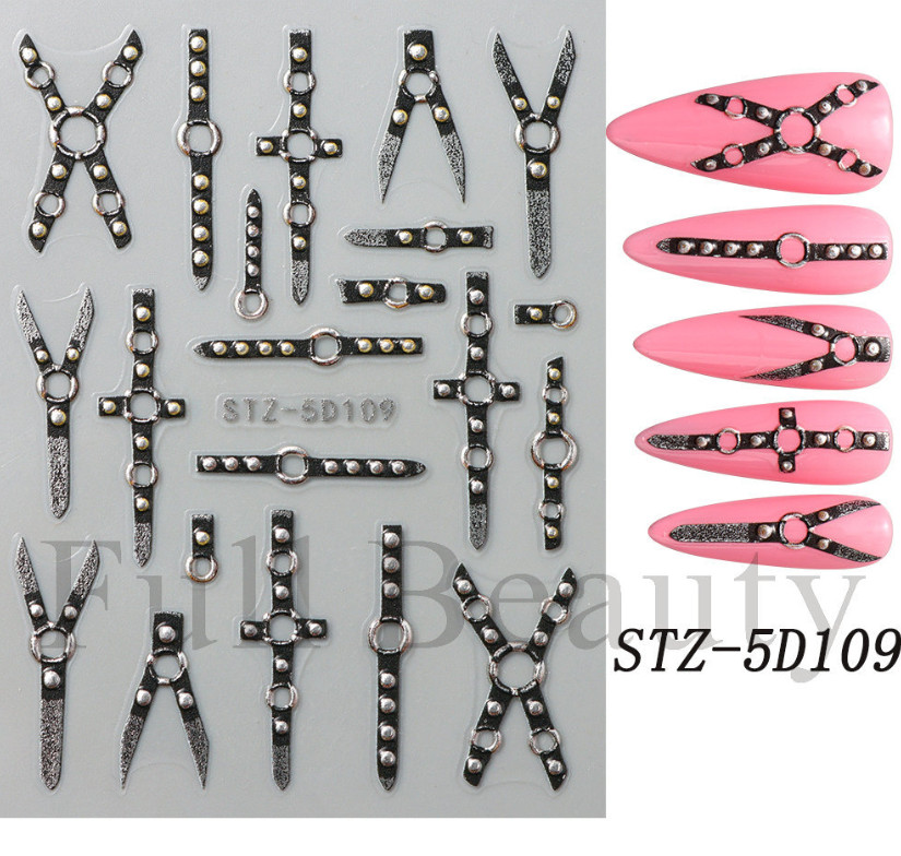 Relief Belt Nail Art Stickers Bondage Gothic Nail Stiletto Black Stripe NH27