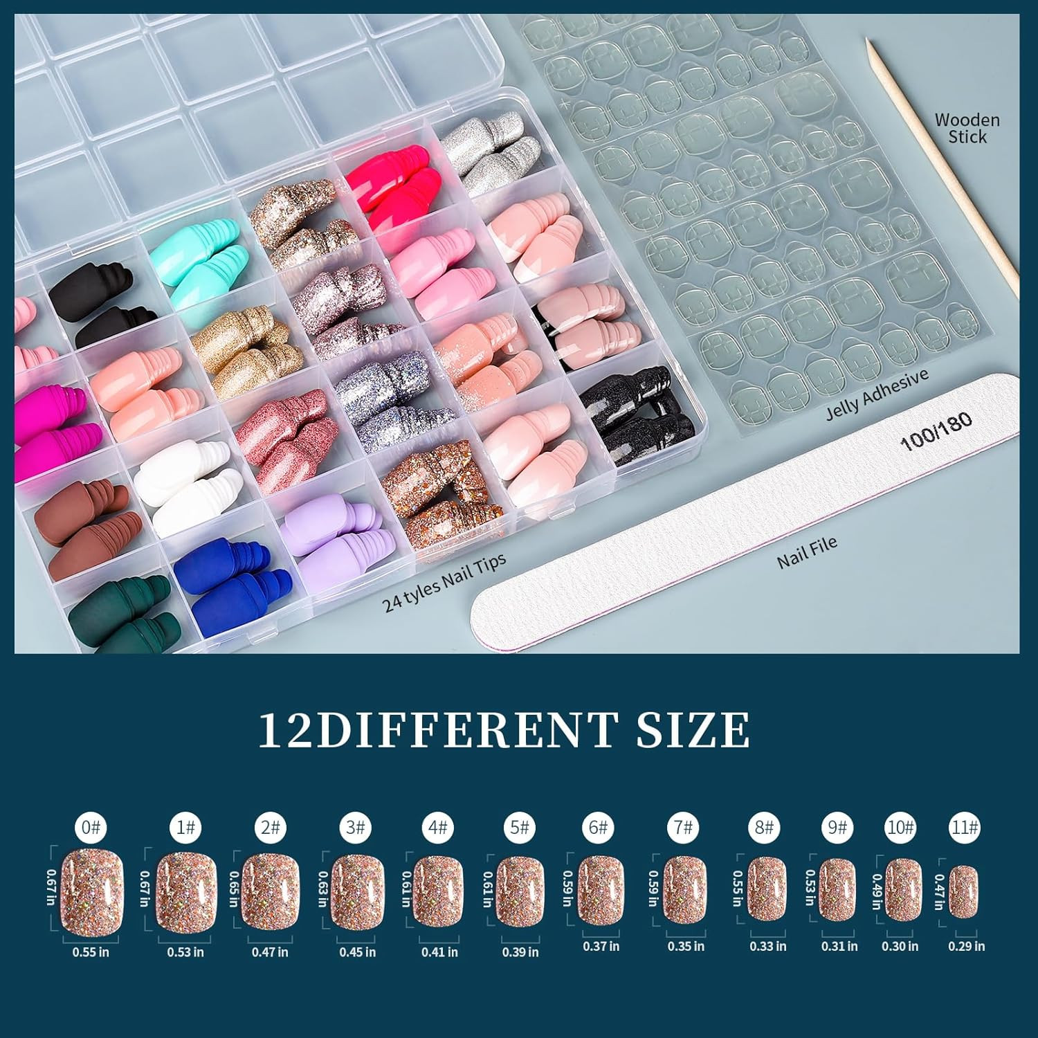 Press on Nails, 24 Colors 576PCS Press on Nails Short Square Matte Glossy. Glitt