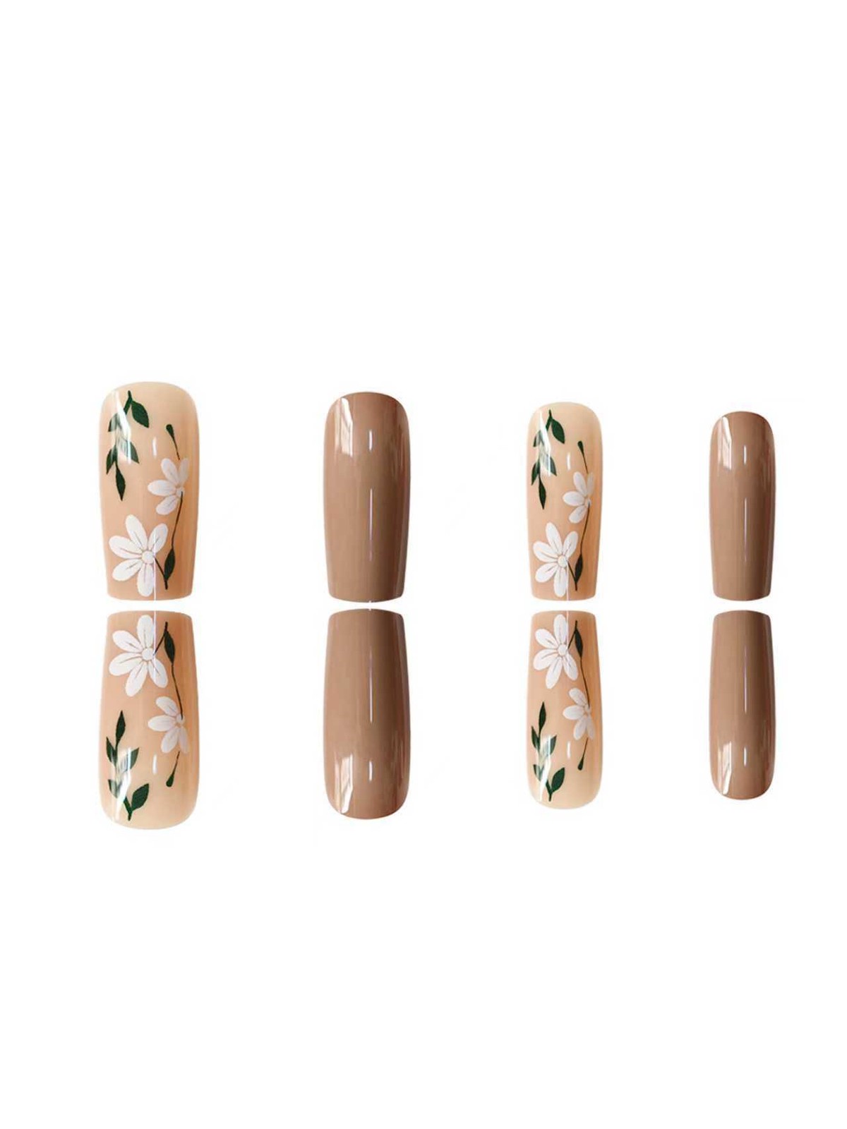 24pcs French Ombre Glitter Flower Color Block Square Short Press On Nails