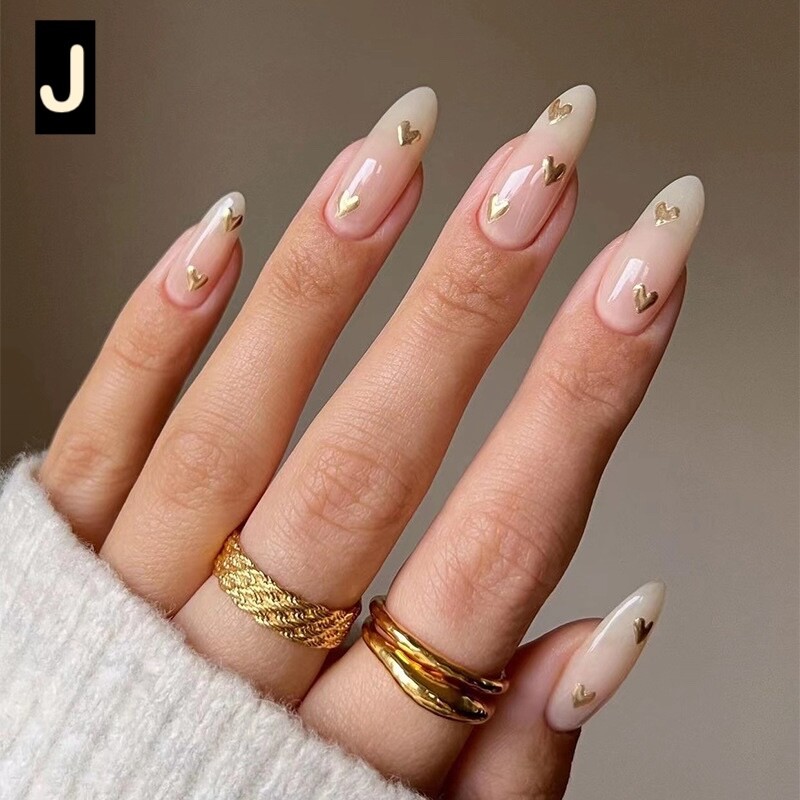 12 Boxes Flower Star French Tip Long Almond Press On Nails (Wholesale)