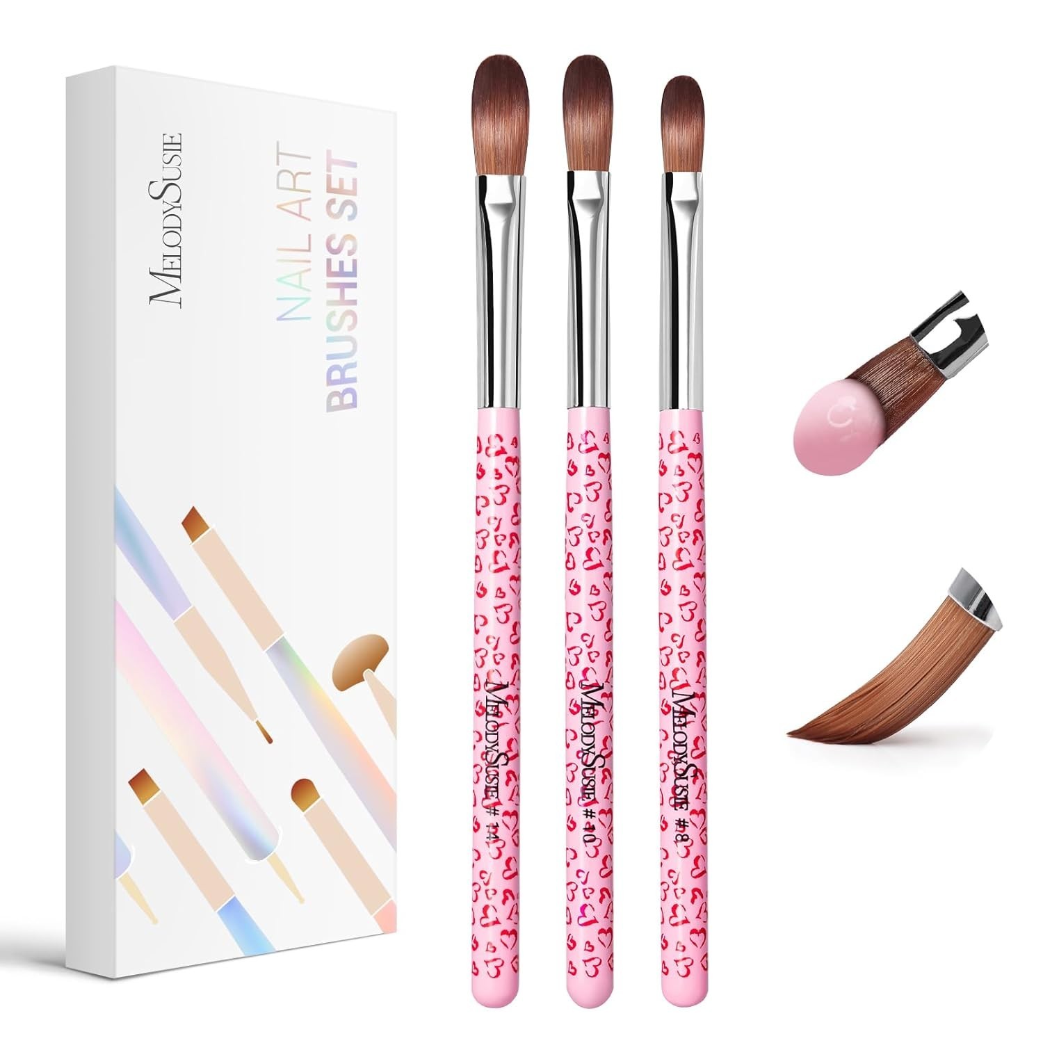3-Piece Acrylic Nail Brush Set – Sizes 8/10/14, Professional Nail Art Tool for A