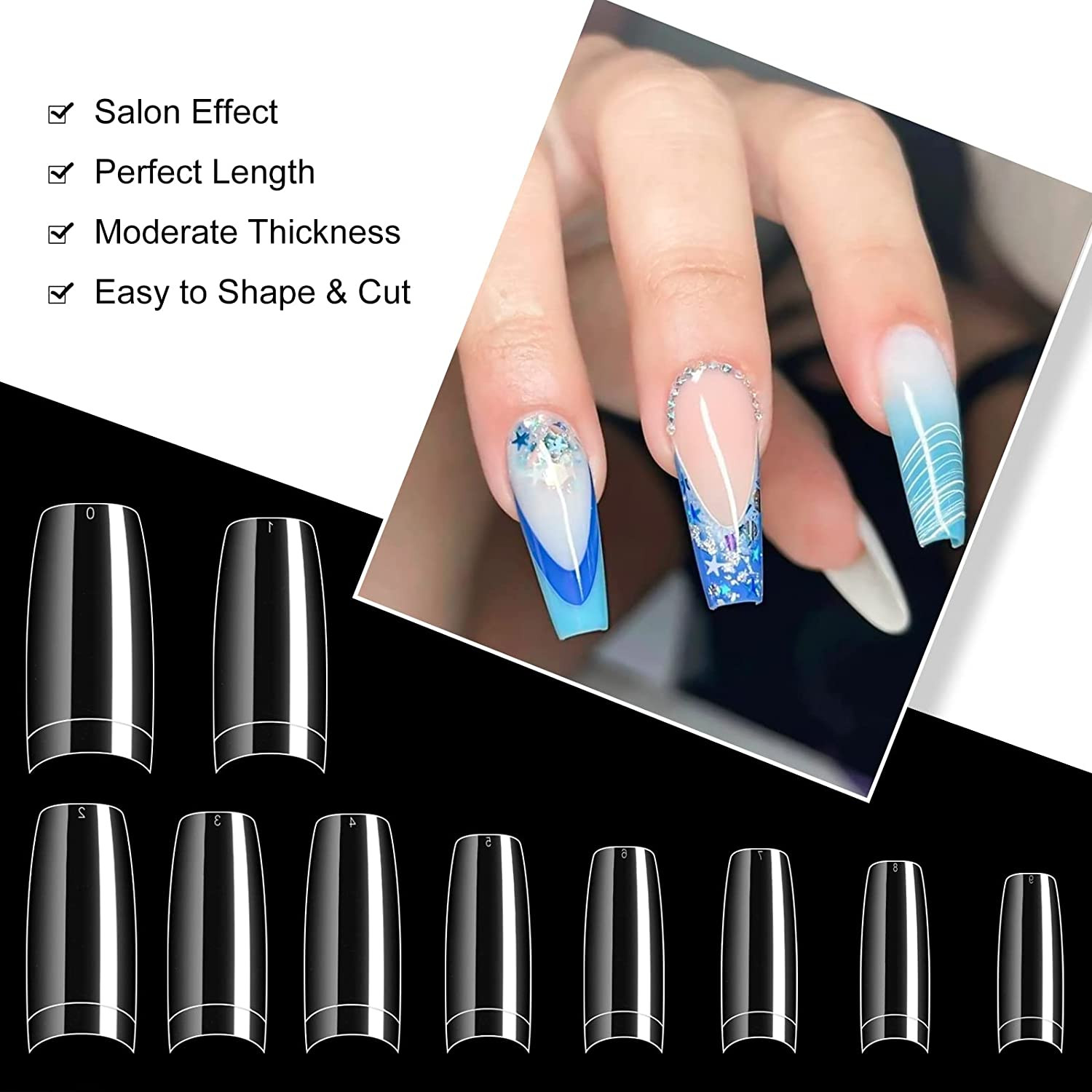 Krofaue 500PCS Clear False Nails Tips – Half Cover Lady French Style Acrylic Art