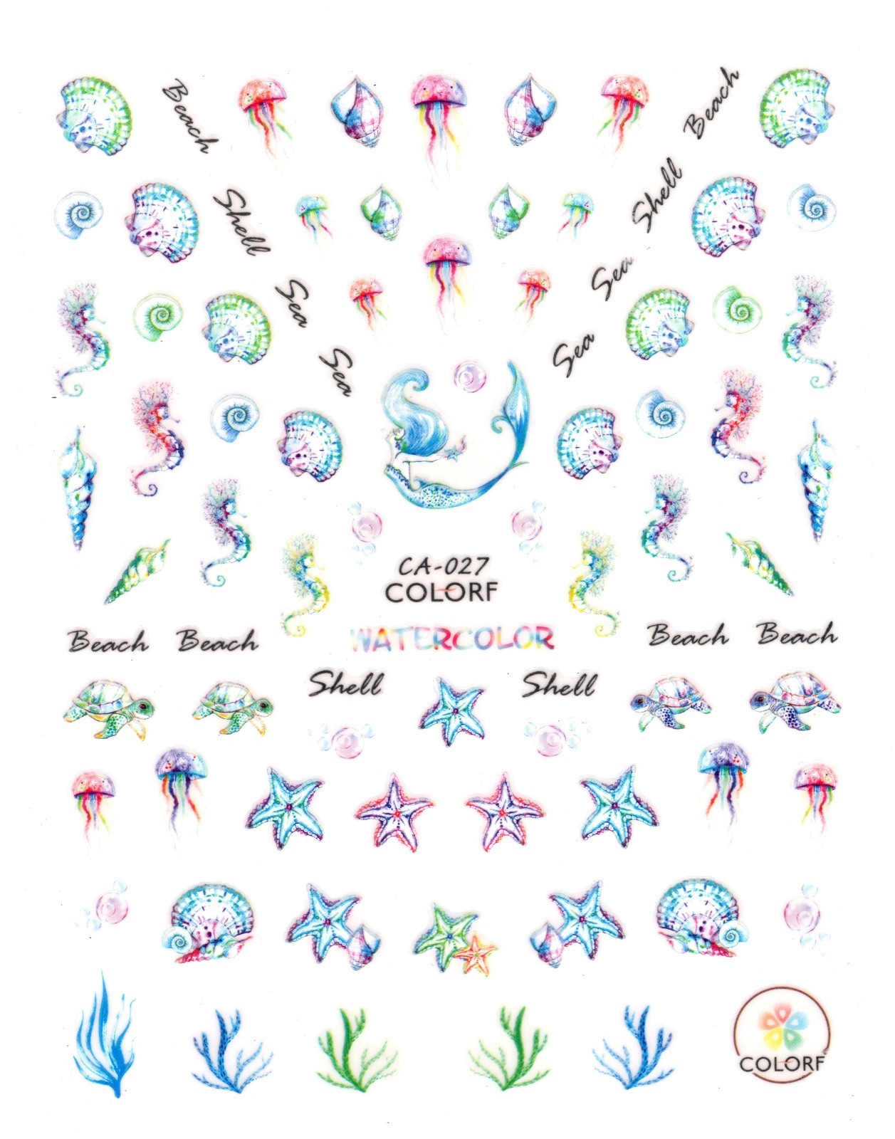 Nail Art 3D Decal Stickers beautiful shell sea horse sea star Beach CA027