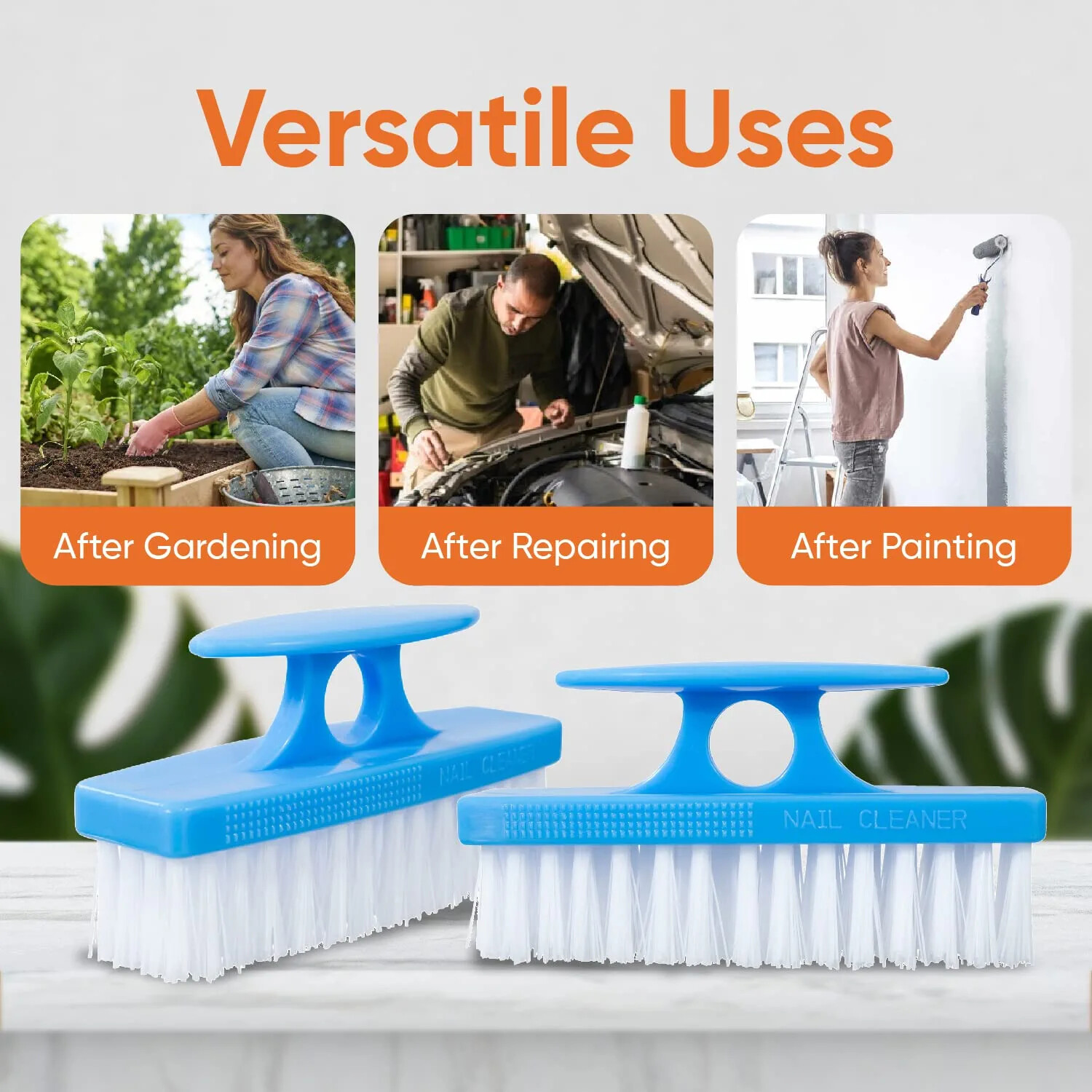 Superio Nail Brush Set 3 Pack Cleaner with Handle Durable Brush Scrubber – Blue