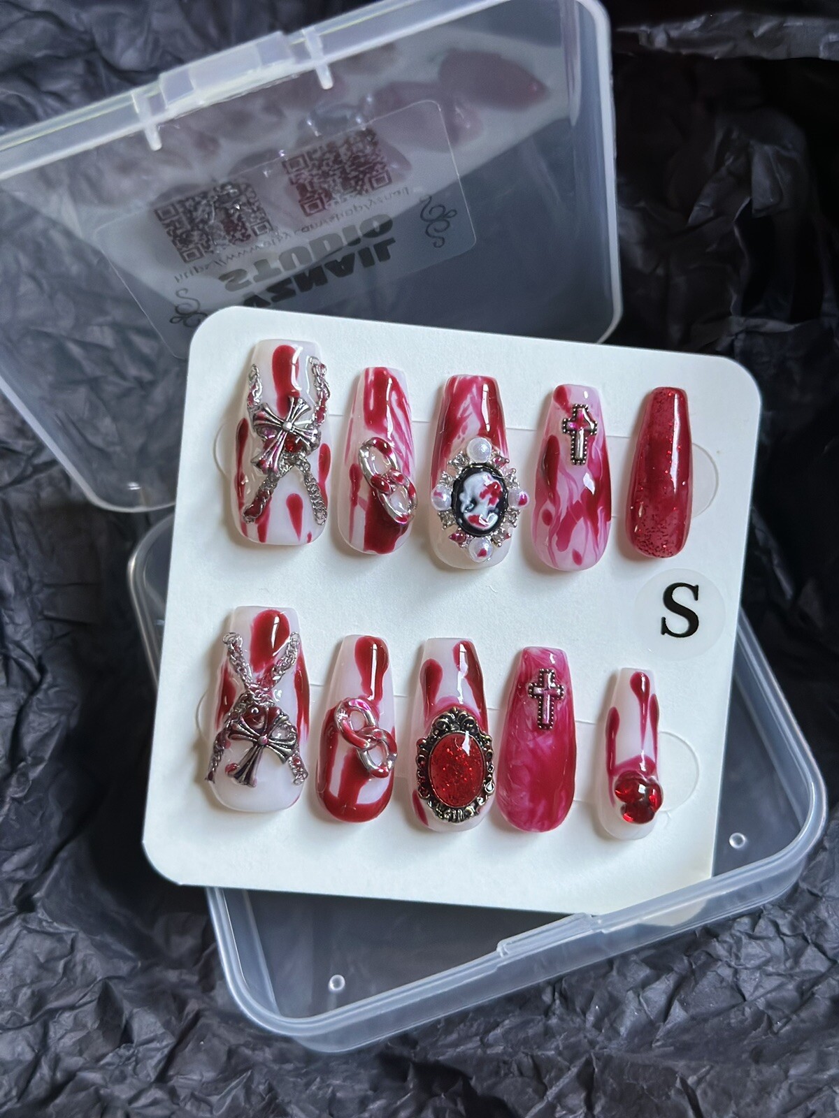 CUSTOM 3D Handmade press on Gel nails long coffin Size: S