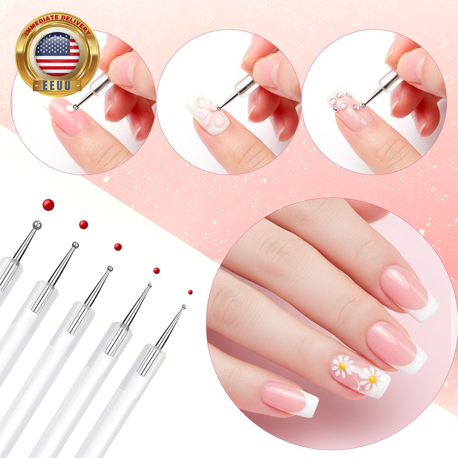 Dotting Tools Nail Art Pe, Nail Art Tools, 5 PCS 5 Size Quick Paint Double End T