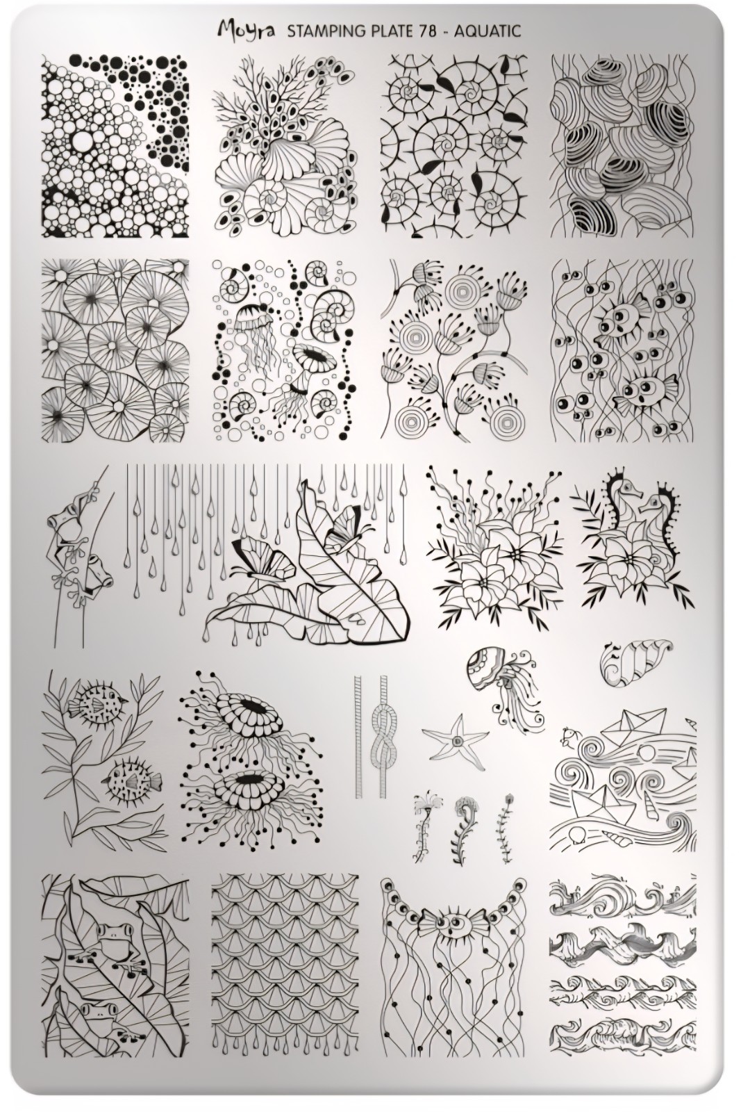 Moyra Aquatic Nail Stamp Plate Icen Sea Life Jellyfish Boats Waves Coral Reef