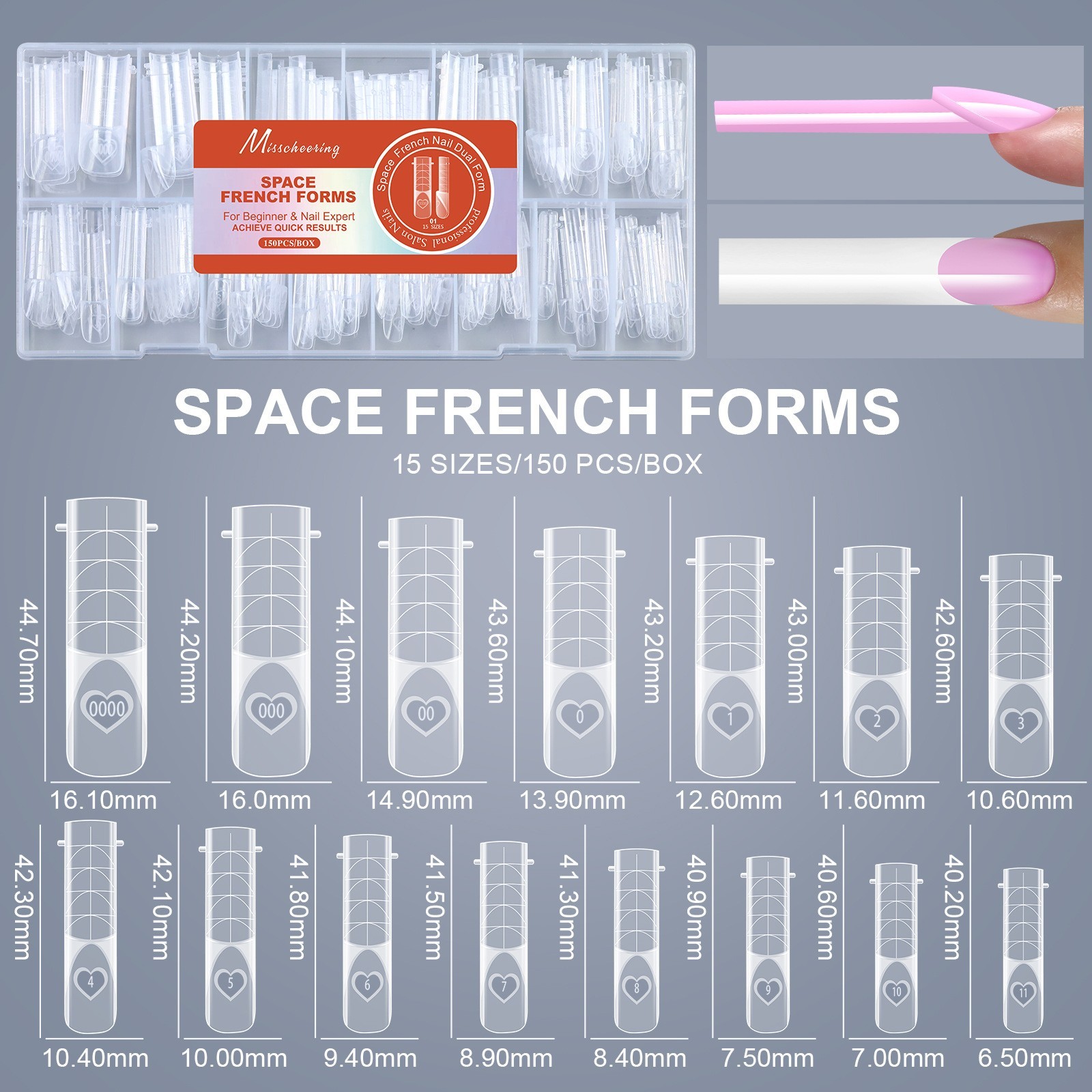 Stiletto Square French Nail Forms 150PCS/Box Nail Art Extension Tips with Scale