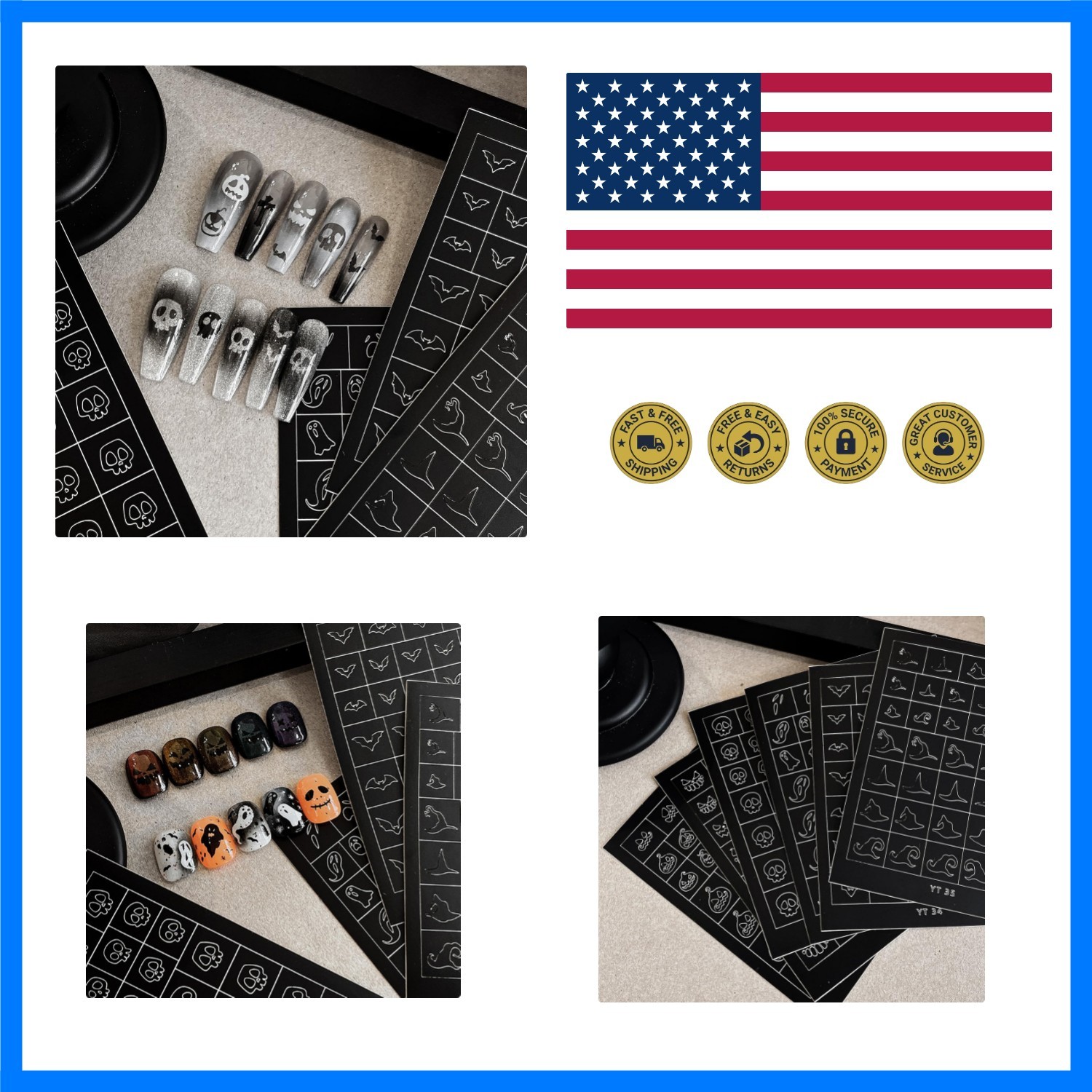 Halloween Nail Stickers Airbrush Stencils Stickers for Nail Art with Skull Gh…