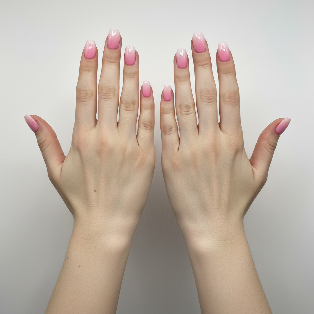 MIMO Press-On Nails Square – Pink to White Ombre Gradient, 24pcs Reusable Set