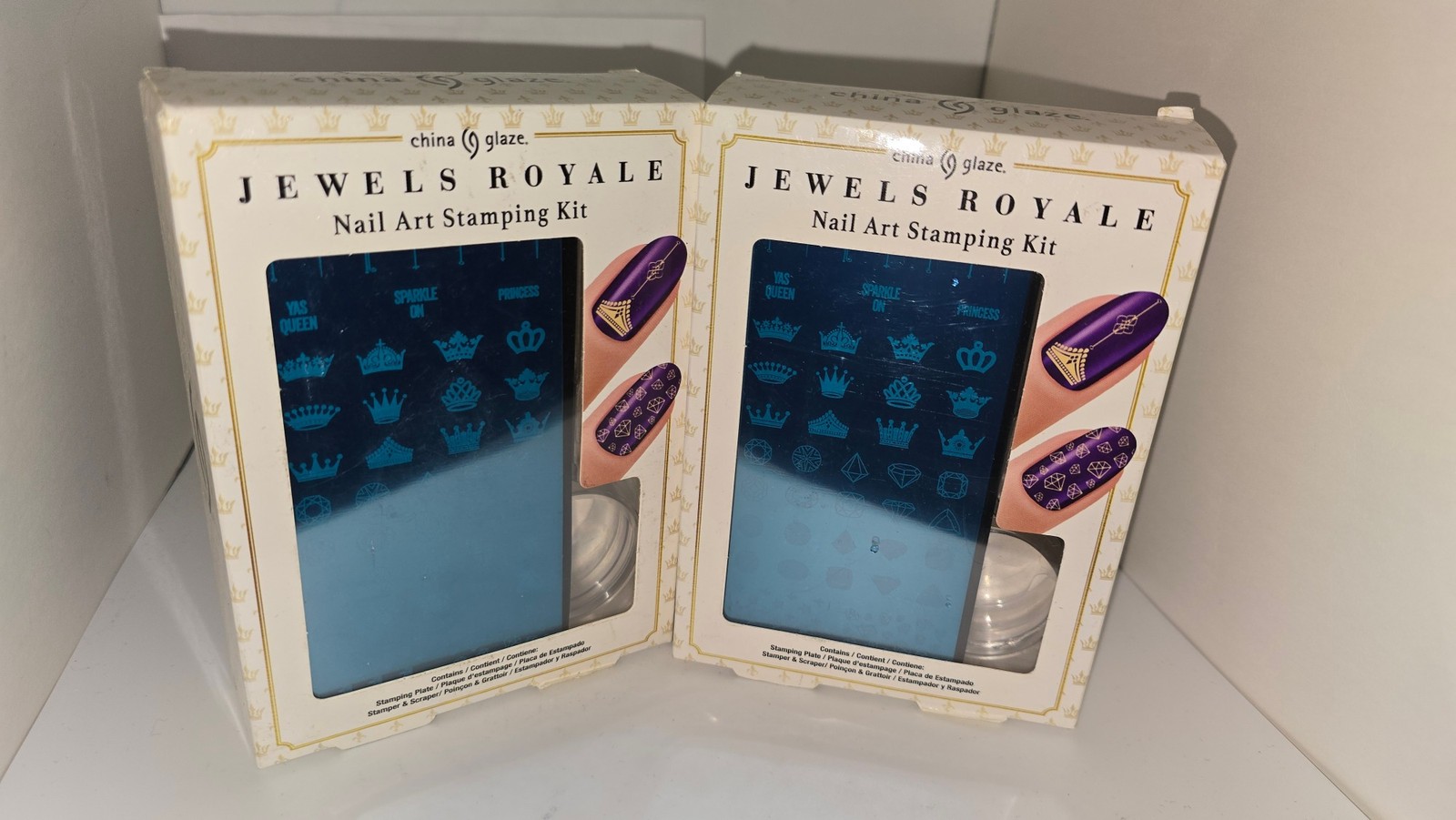 2 Pack China Glaze Jewels Royale Nail Art Stamping Kit Stamper Plate Scraper Set