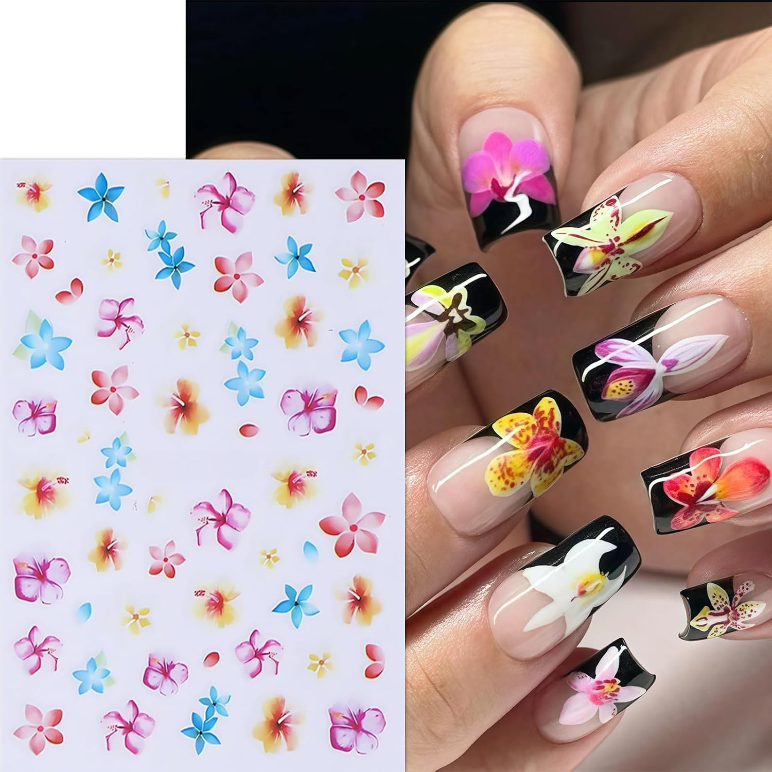 6Sheets Flower Nail Stickers Lily Flower Stickers for Nails 3D Self Adhesive Flo