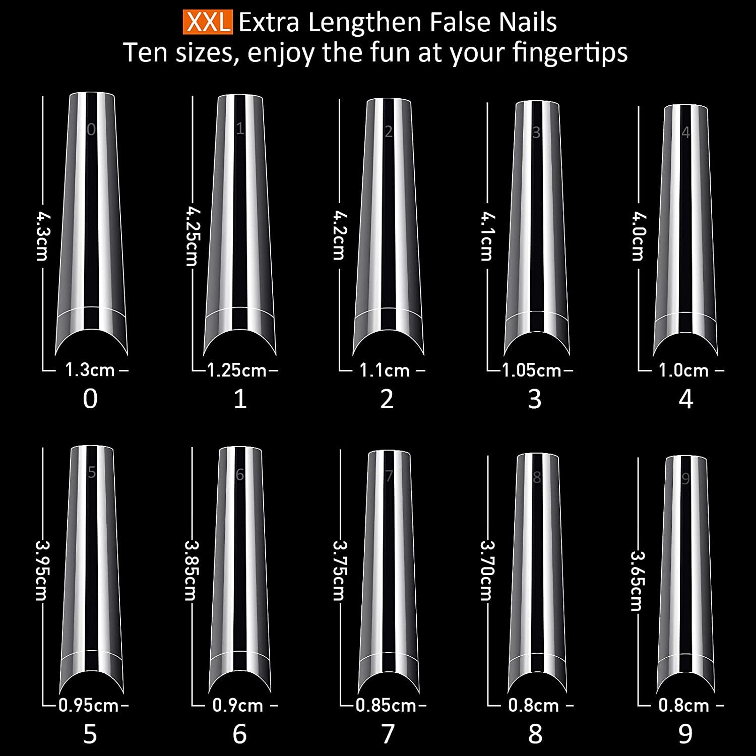 XXL Long 500 pcs Coffin No C Curve Acrylic Nail Tips Ships in 1 Business Day